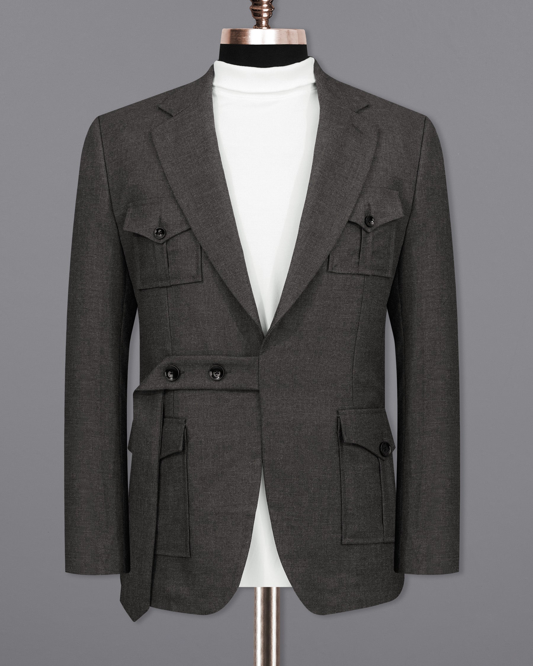 Armadillo Gray Belt Closure Wool Rich Designer Blazer