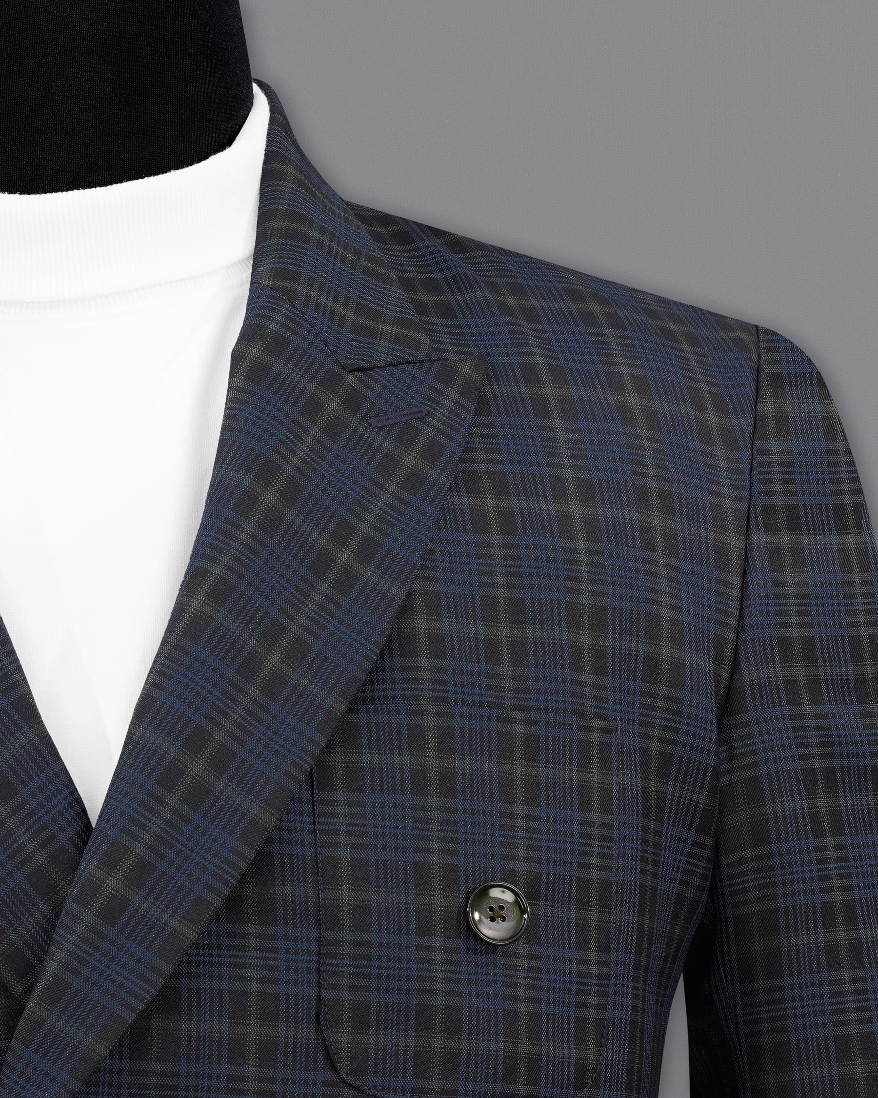 Fiord Navy Blue with Black Russian Plaid Double Breasted Sports Blazer