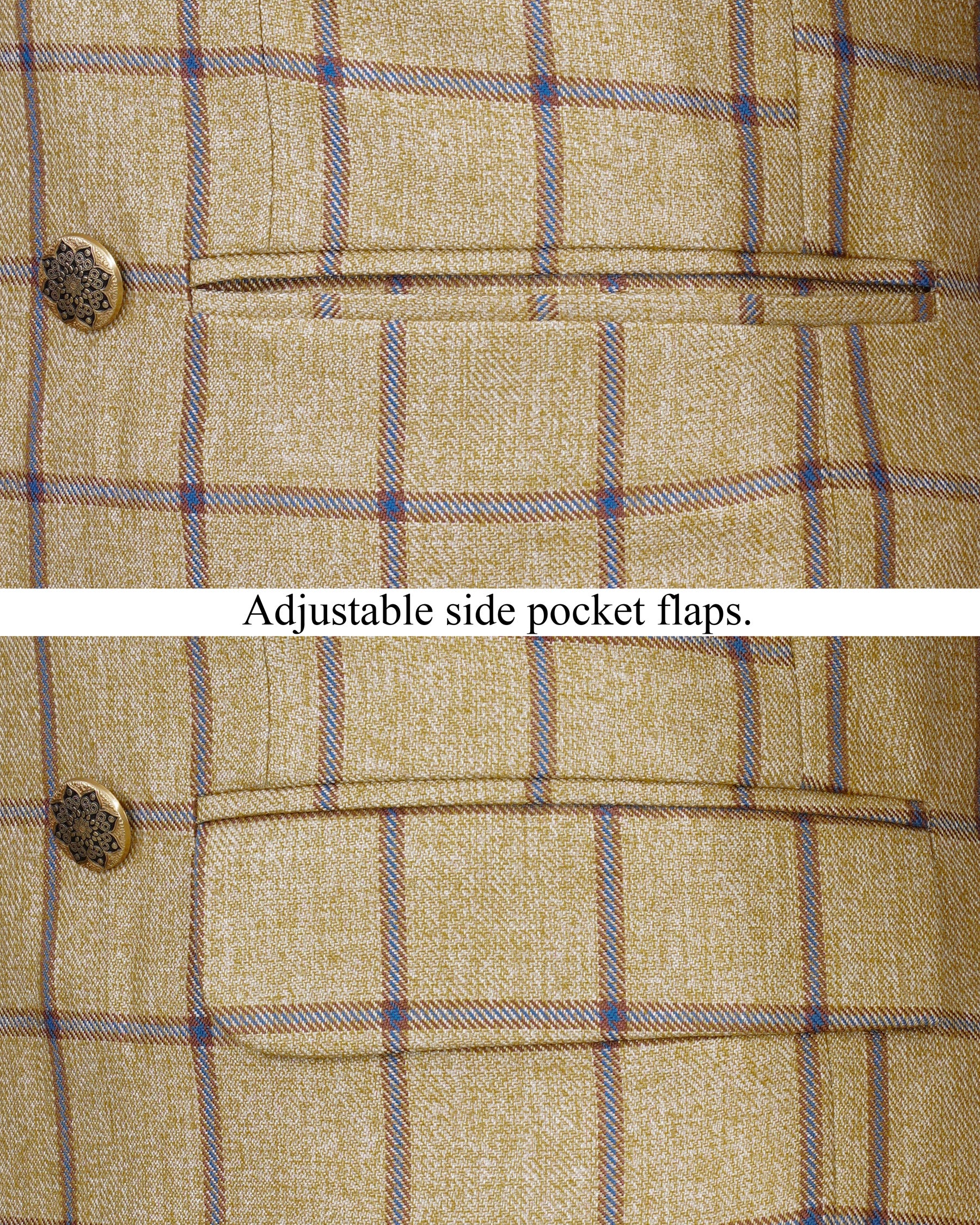 Mongoose Brown with Dianne Blue Windowpane Cross Placket Bandhgala Blazer