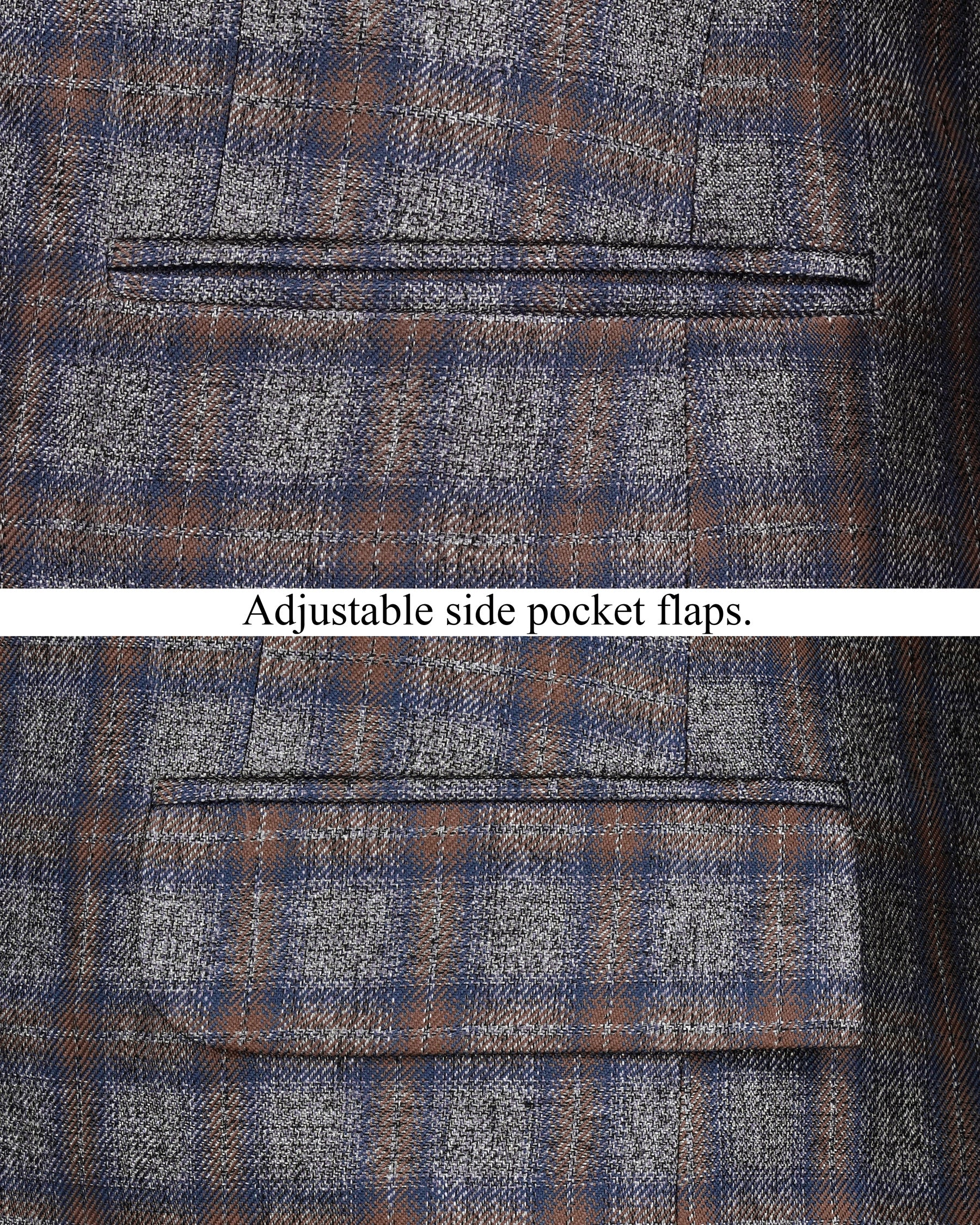 Fuscous Gray Checkered Single Breasted Black Lapel Designer Blazer BL2144-SB-BKPL-36, BL2144-SB-BKPL-38, BL2144-SB-BKPL-40, BL2144-SB-BKPL-42, BL2144-SB-BKPL-44, BL2144-SB-BKPL-46, BL2144-SB-BKPL-48, BL2144-SB-BKPL-50, BL2144-SB-BKPL-52, BL2144-SB-BKPL-54, BL2144-SB-BKPL-56, BL2144-SB-BKPL-58, BL2144-SB-BKPL-60