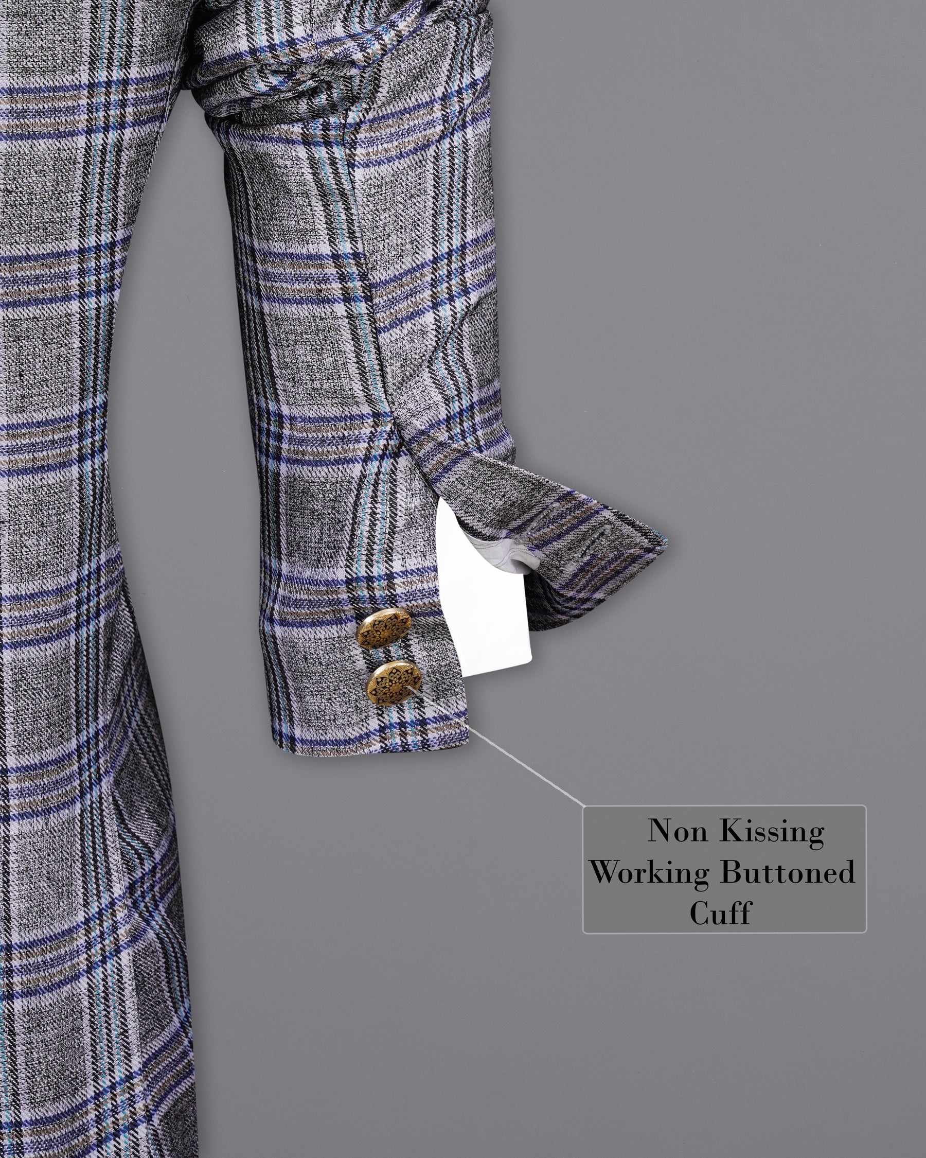 StarDust Gray with Martinique Blue Plaid Bandhgala Blazer BL2145-BG-36, BL2145-BG-38, BL2145-BG-40, BL2145-BG-42, BL2145-BG-44, BL2145-BG-46, BL2145-BG-48, BL2145-BG-50, BL2145-BG-52, BL2145-BG-54, BL2145-BG-56, BL2145-BG-58, BL2145-BG-60