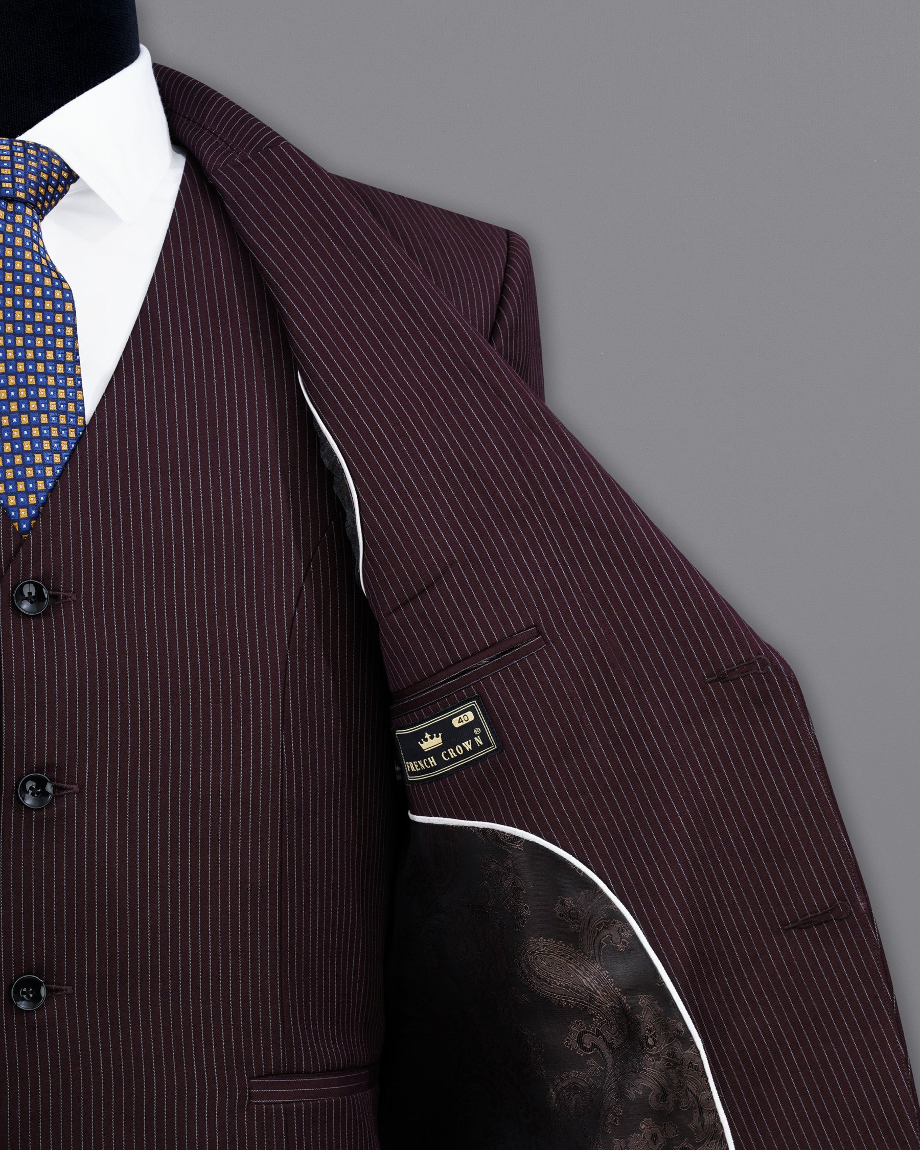 Eclipse Maroon with StarDust Gray Striped Single Breasted Blazer BL2148-SB-36, BL2148-SB-38, BL2148-SB-40, BL2148-SB-42, BL2148-SB-44, BL2148-SB-46, BL2148-SB-48, BL2148-SB-50, BL2148-SB-52, BL2148-SB-54, BL2148-SB-56, BL2148-SB-58, BL2148-SB-60