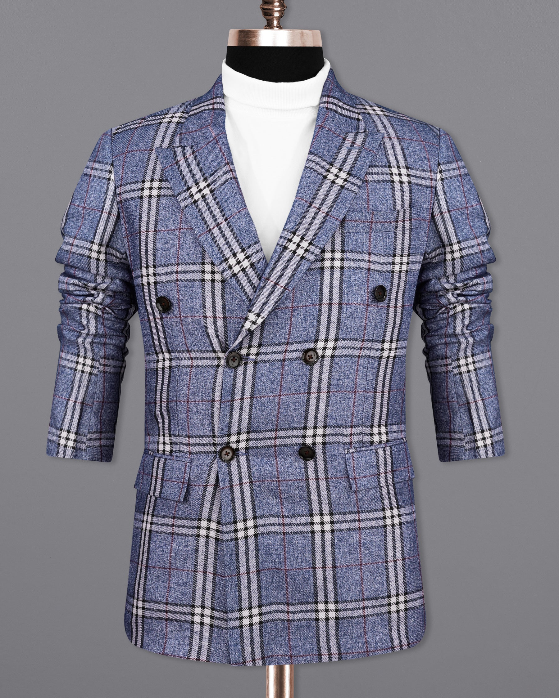 Fiord Blue Plaid Double Breasted Blazer BL2154-DB-36, BL2154-DB-38, BL2154-DB-40, BL2154-DB-42, BL2154-DB-44, BL2154-DB-46, BL2154-DB-48, BL2154-DB-50, BL2154-DB-52, BL2154-DB-54, BL2154-DB-56, BL2154-DB-58, BL2154-DB-60