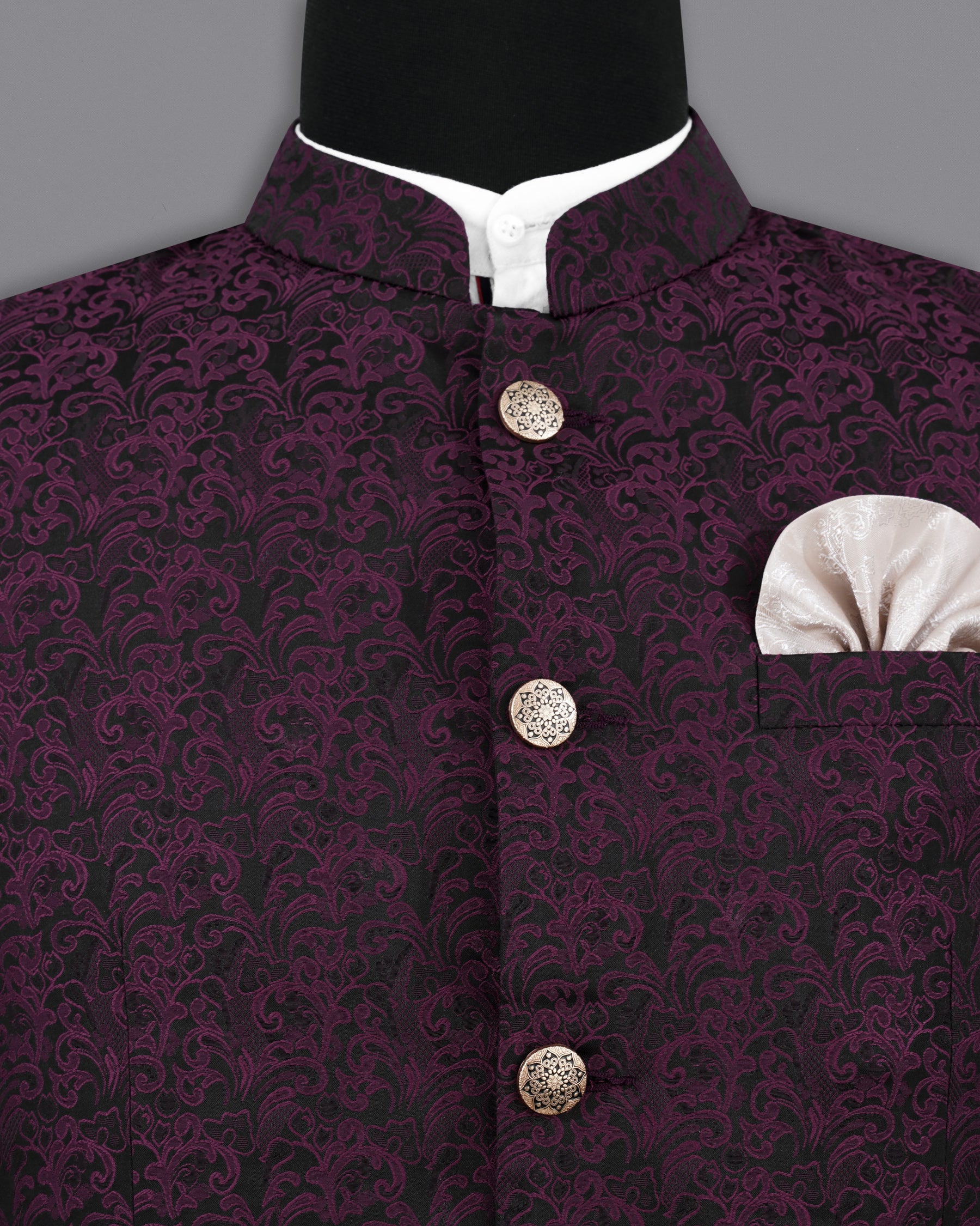 Thunder Dark Maroon with Byzantium Maroon Damask Textured Bandhgala Designer Blazer BL2159-BG-36, BL2159-BG-38, BL2159-BG-40, BL2159-BG-42, BL2159-BG-44, BL2159-BG-46, BL2159-BG-48, BL2159-BG-50, BL2159-BG-52, BL2159-BG-54, BL2159-BG-56, BL2159-BG-58, BL2159-BG-60