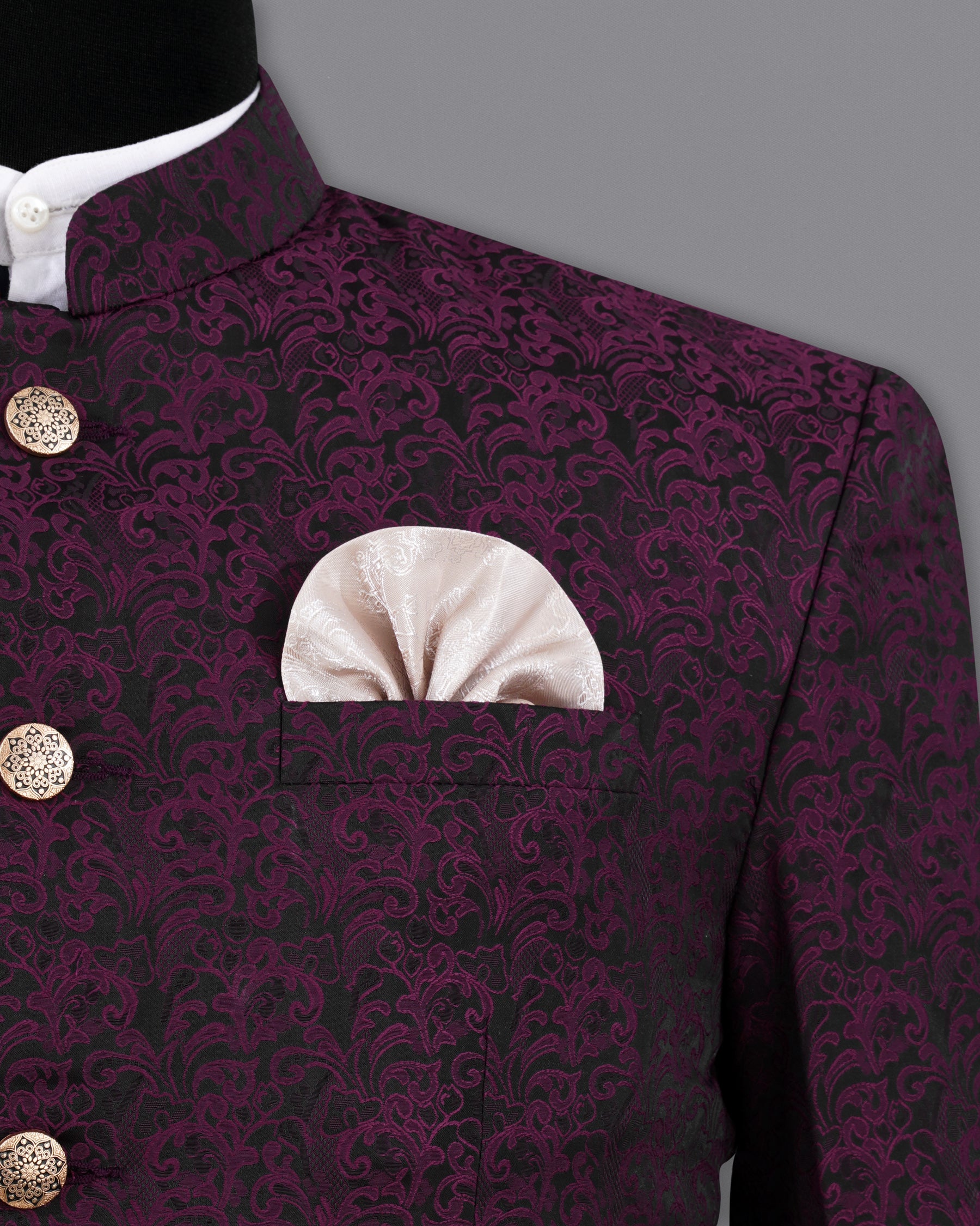 Thunder Dark Maroon with Byzantium Maroon Damask Textured Bandhgala Designer Blazer BL2159-BG-36, BL2159-BG-38, BL2159-BG-40, BL2159-BG-42, BL2159-BG-44, BL2159-BG-46, BL2159-BG-48, BL2159-BG-50, BL2159-BG-52, BL2159-BG-54, BL2159-BG-56, BL2159-BG-58, BL2159-BG-60