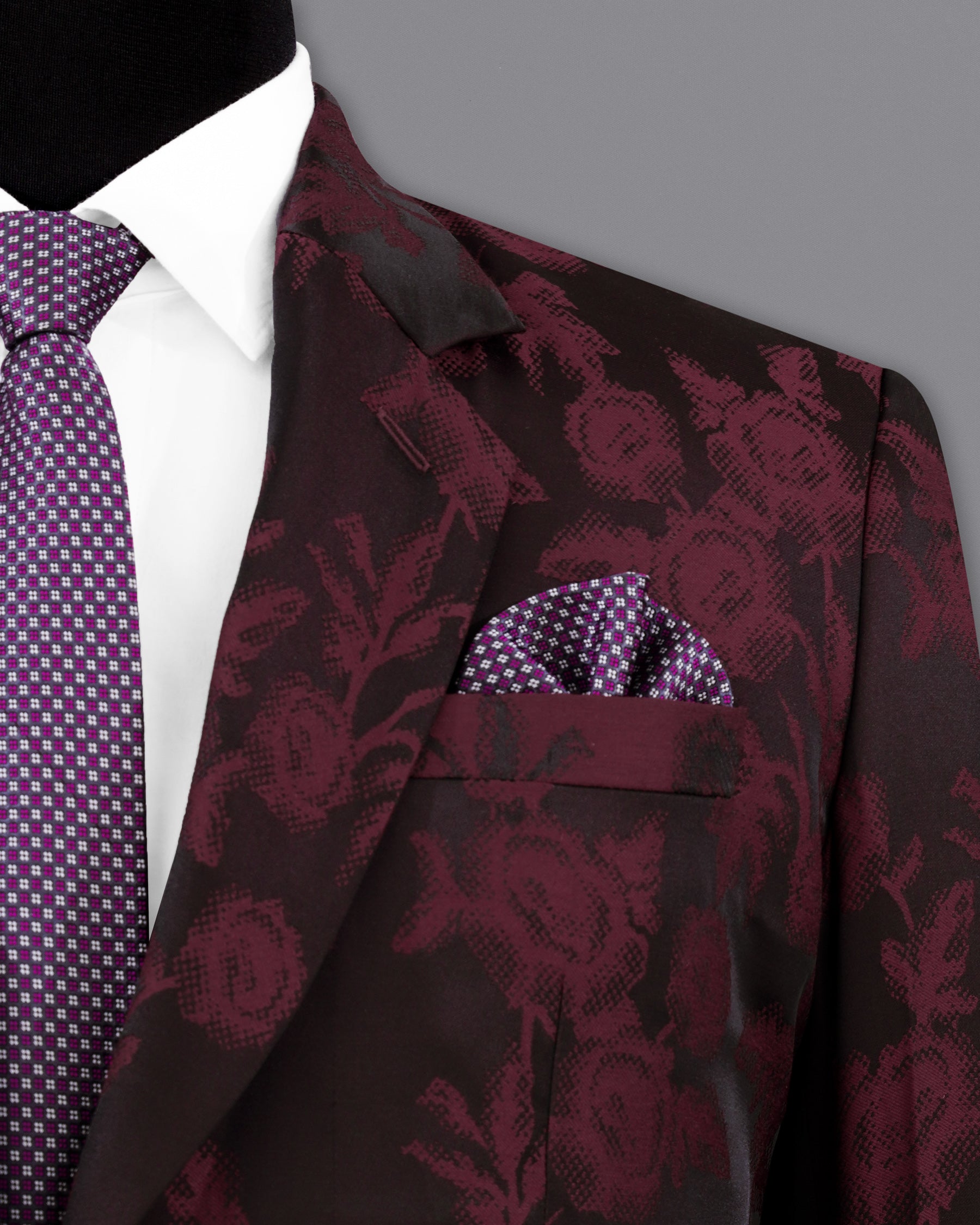 Zeus Black with Lonestar Maroon Floral Printed Single Breasted Designer Blazer