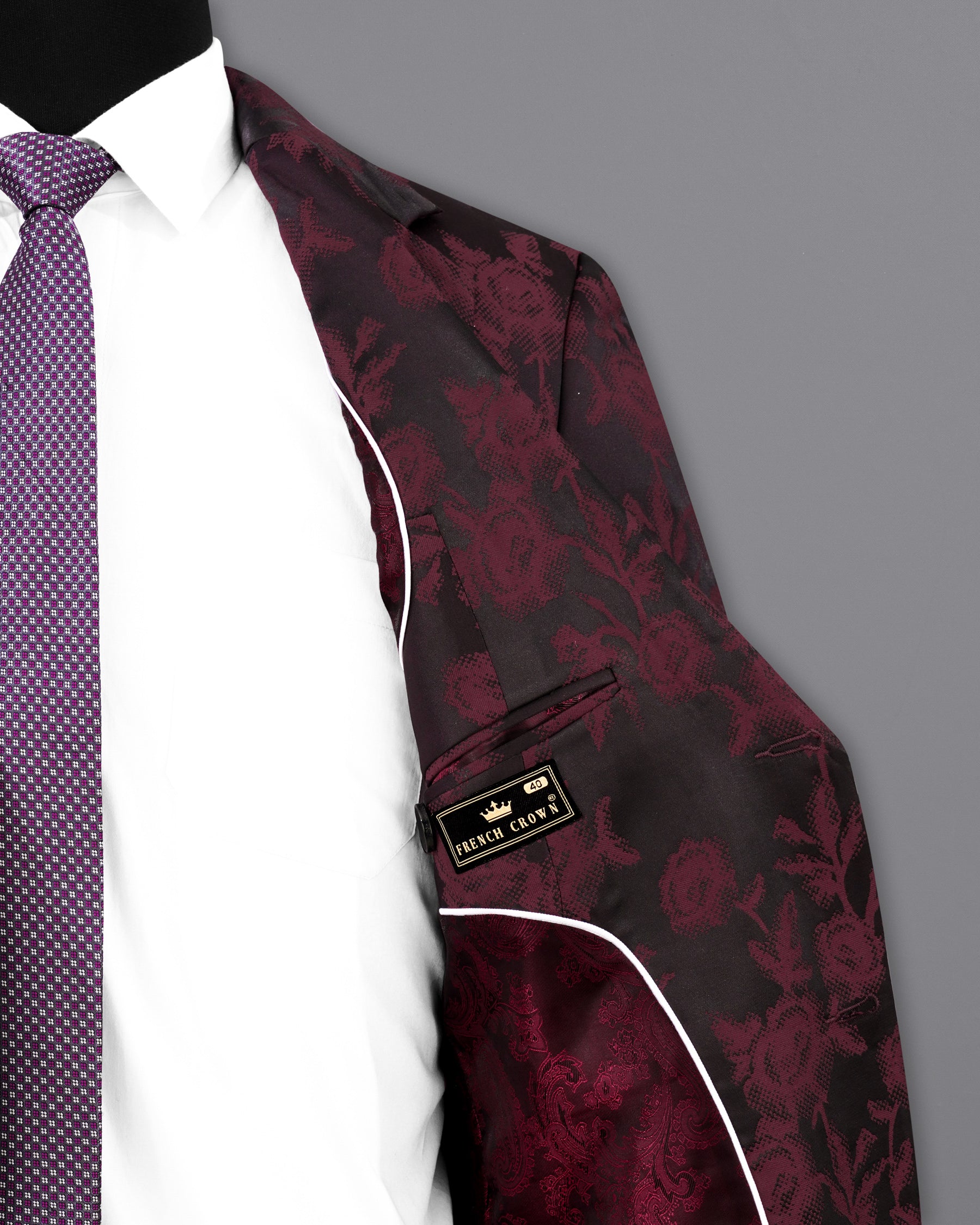 Zeus Black with Lonestar Maroon Floral Printed Single Breasted Designer Blazer