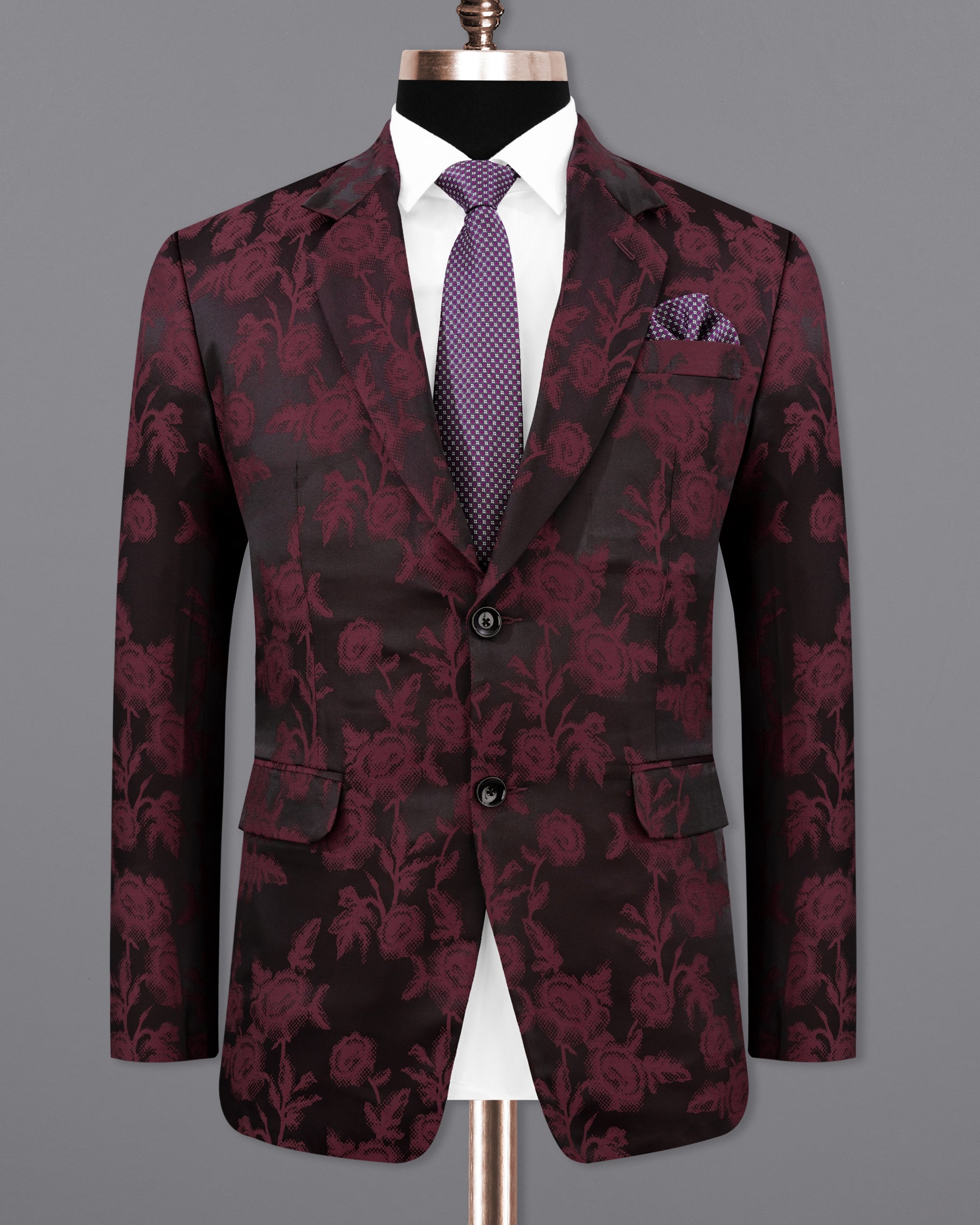 Zeus Black with Lonestar Maroon Floral Printed Single Breasted Designer Blazer