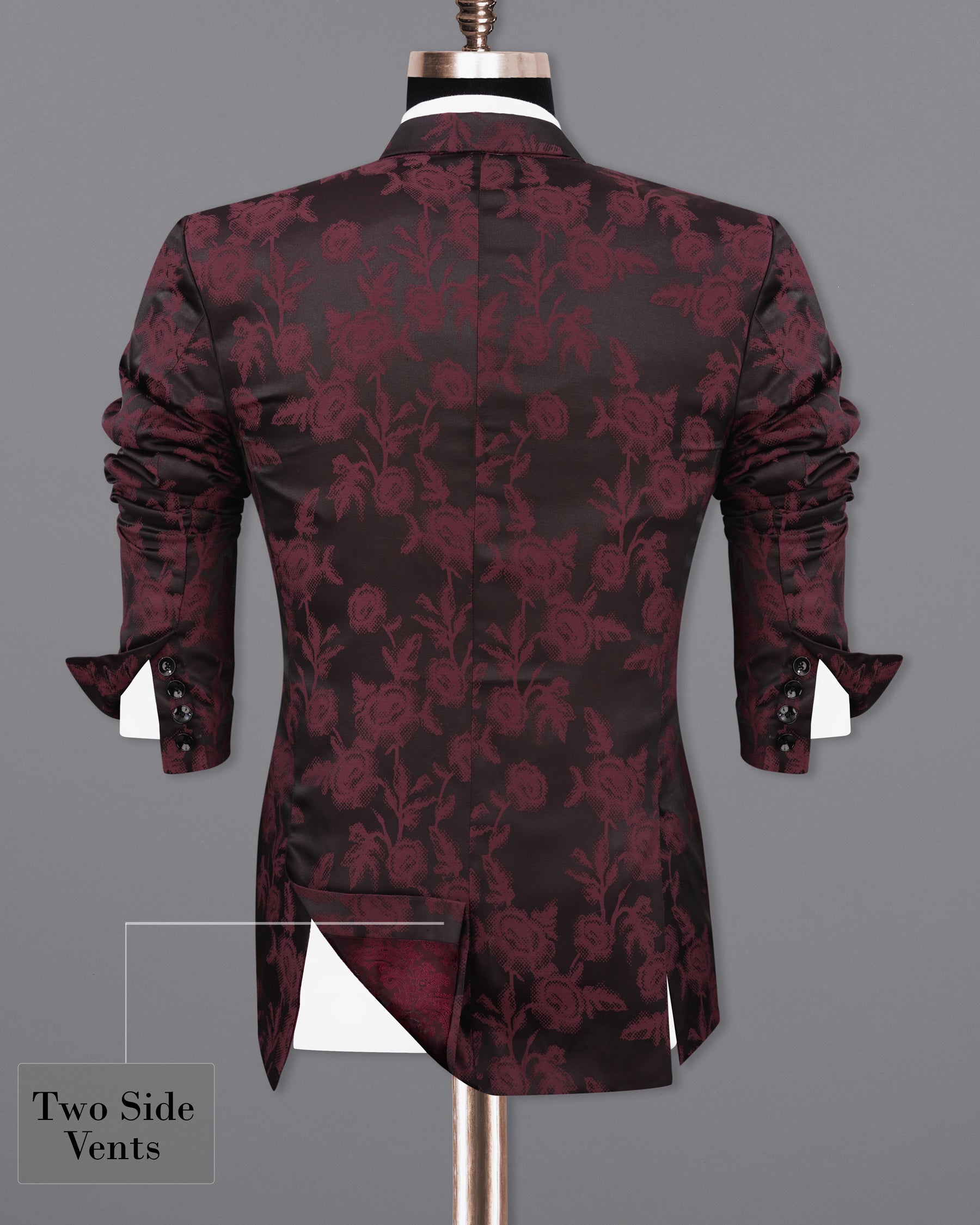 Zeus Black with Lonestar Maroon Floral Printed Single Breasted Designer Blazer