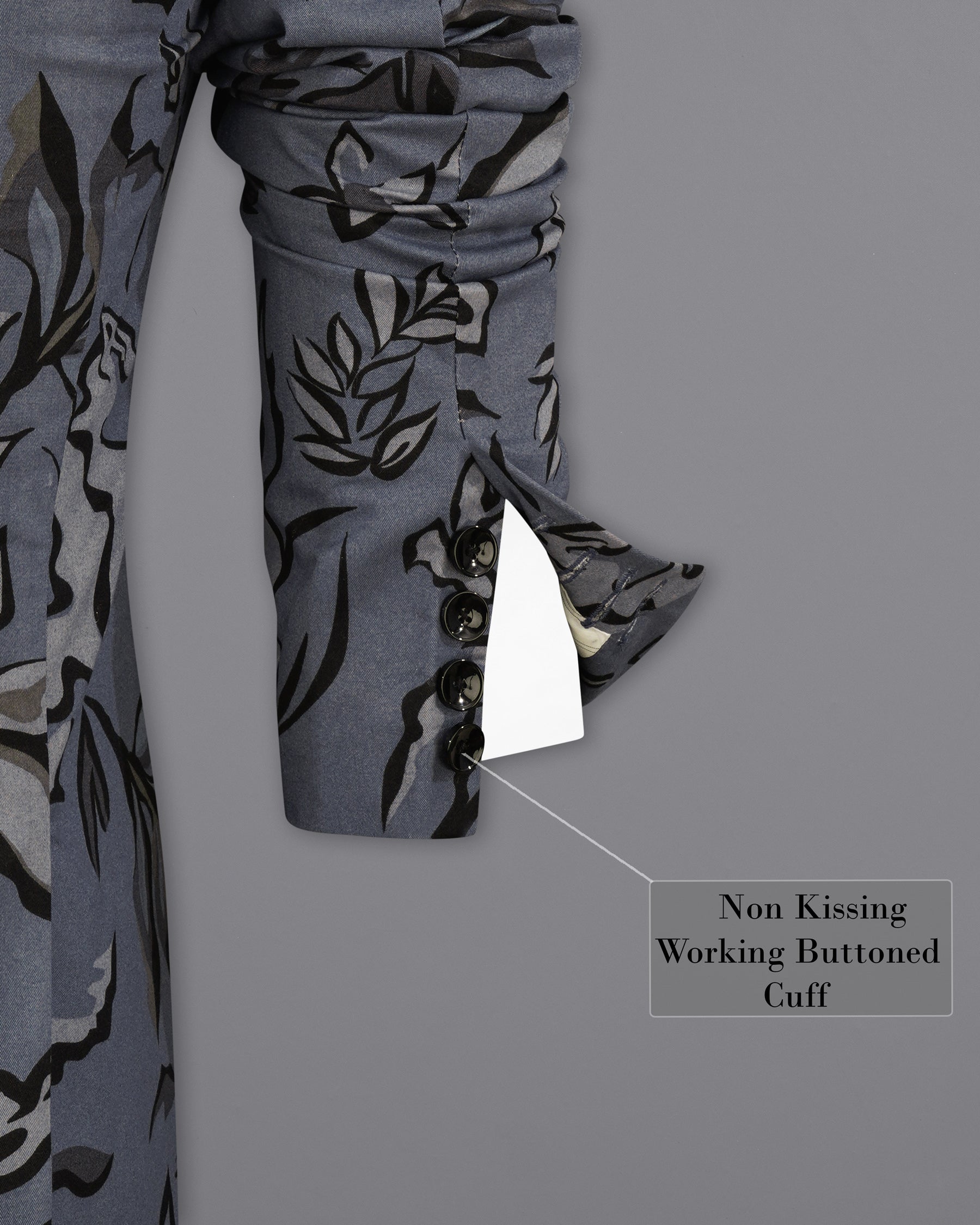 Scarpa Blue with Hurrican Gray Leaves Printed Premium Cotton Designer Blazer BL2164-SB-36, BL2164-SB-38, BL2164-SB-40, BL2164-SB-42, BL2164-SB-44, BL2164-SB-46, BL2164-SB-48, BL2164-SB-50, BL2164-SB-52, BL2164-SB-54, BL2164-SB-56, BL2164-SB-58, BL2164-SB-60