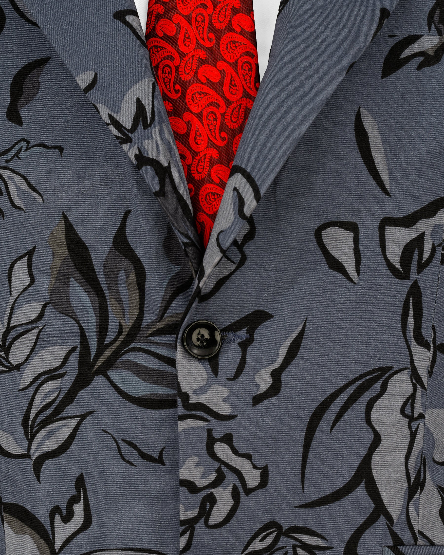 Scarpa Blue with Hurrican Gray Leaves Printed Premium Cotton Designer Blazer BL2164-SB-36, BL2164-SB-38, BL2164-SB-40, BL2164-SB-42, BL2164-SB-44, BL2164-SB-46, BL2164-SB-48, BL2164-SB-50, BL2164-SB-52, BL2164-SB-54, BL2164-SB-56, BL2164-SB-58, BL2164-SB-60