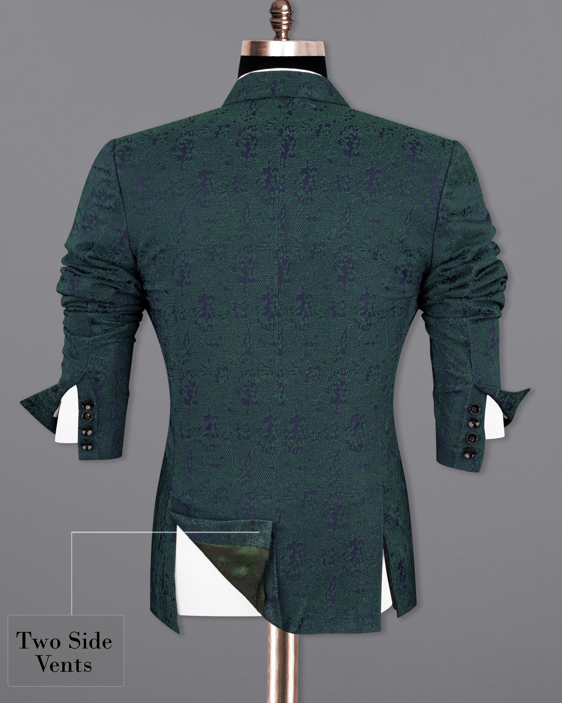 Timber Green Ditsy Textured Jacquard Single Breasted Designer Blazer