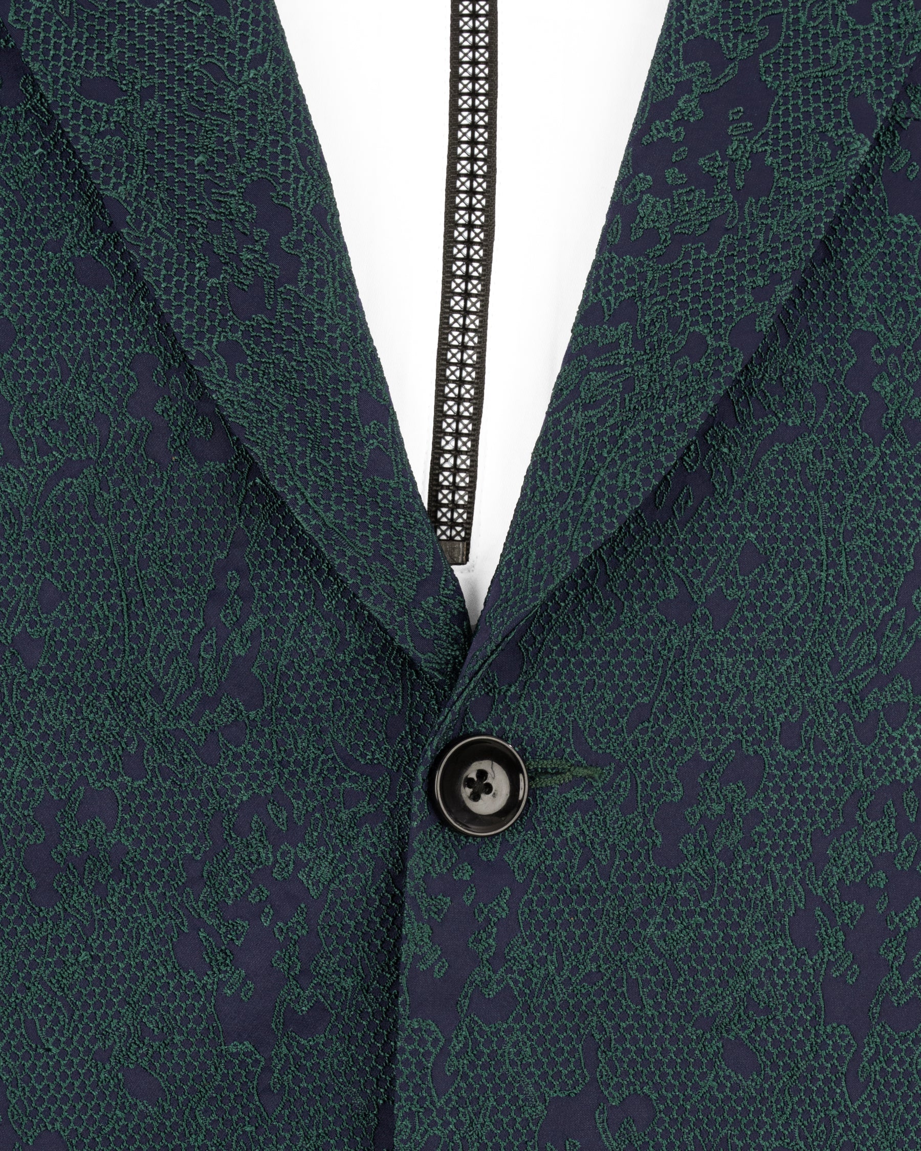 Timber Green Ditsy Textured Jacquard Single Breasted Designer Blazer