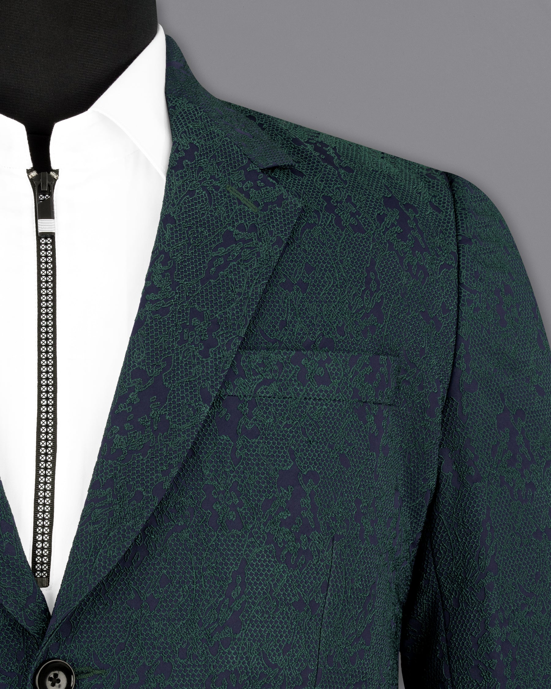 Timber Green Ditsy Textured Jacquard Single Breasted Designer Blazer