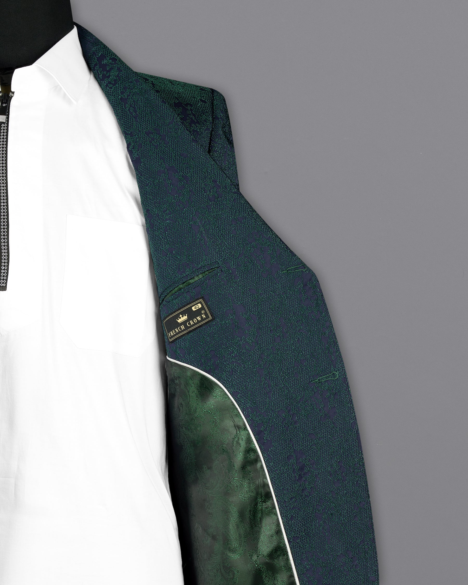 Timber Green Ditsy Textured Jacquard Single Breasted Designer Blazer