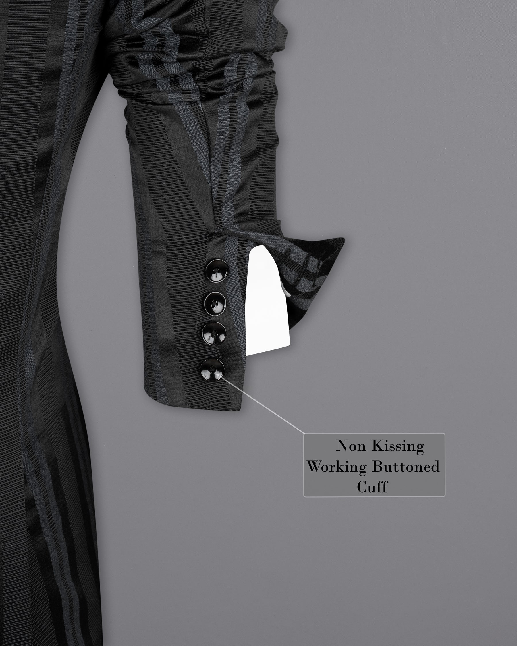 Jade Black with Arsenic Gray Striped Jacquard Textured Premium Cotton Designer Blazer