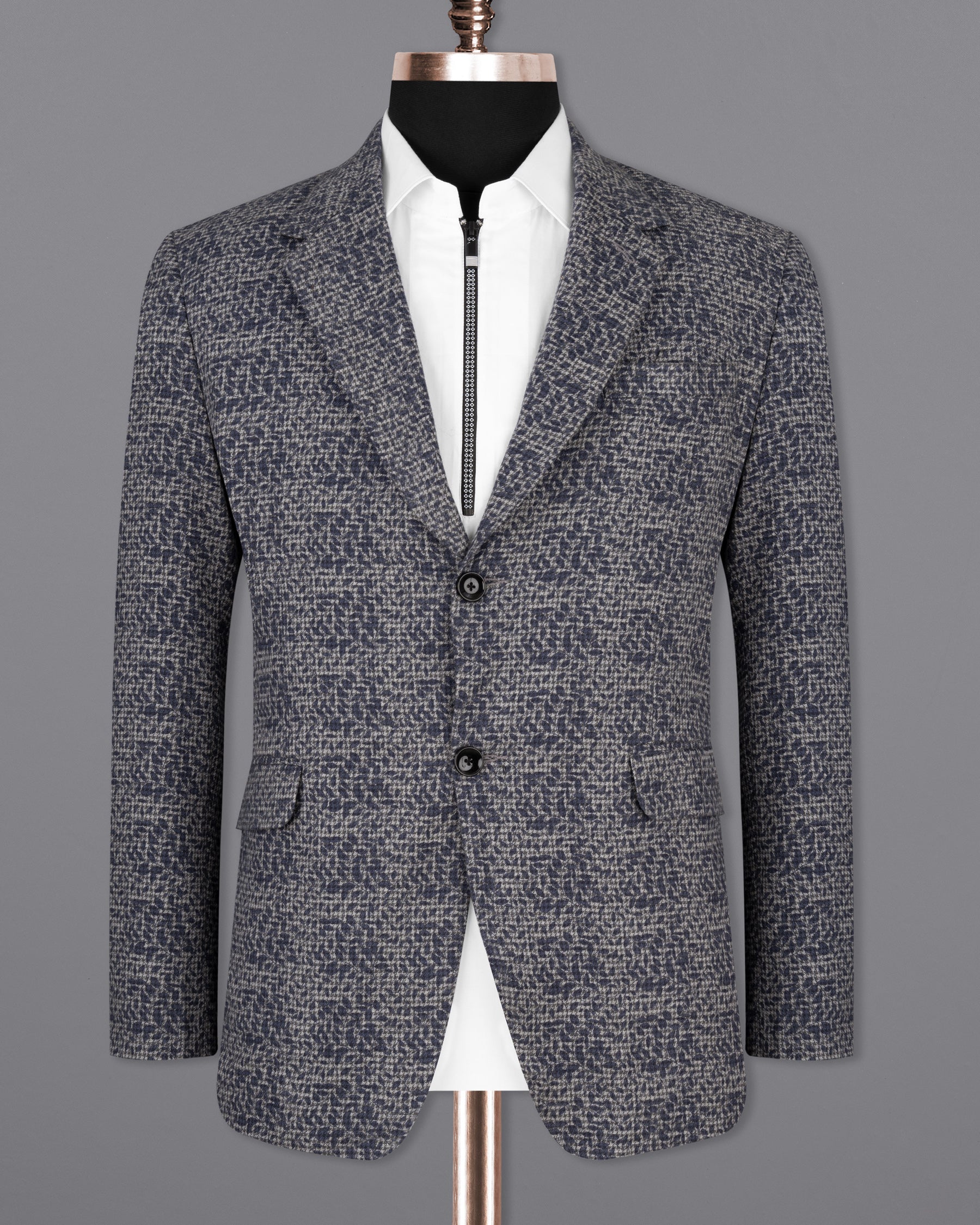 Dawn Gray and Gunmetal Navy Blue Subtle Textured Premium Cotton Designer Blazer