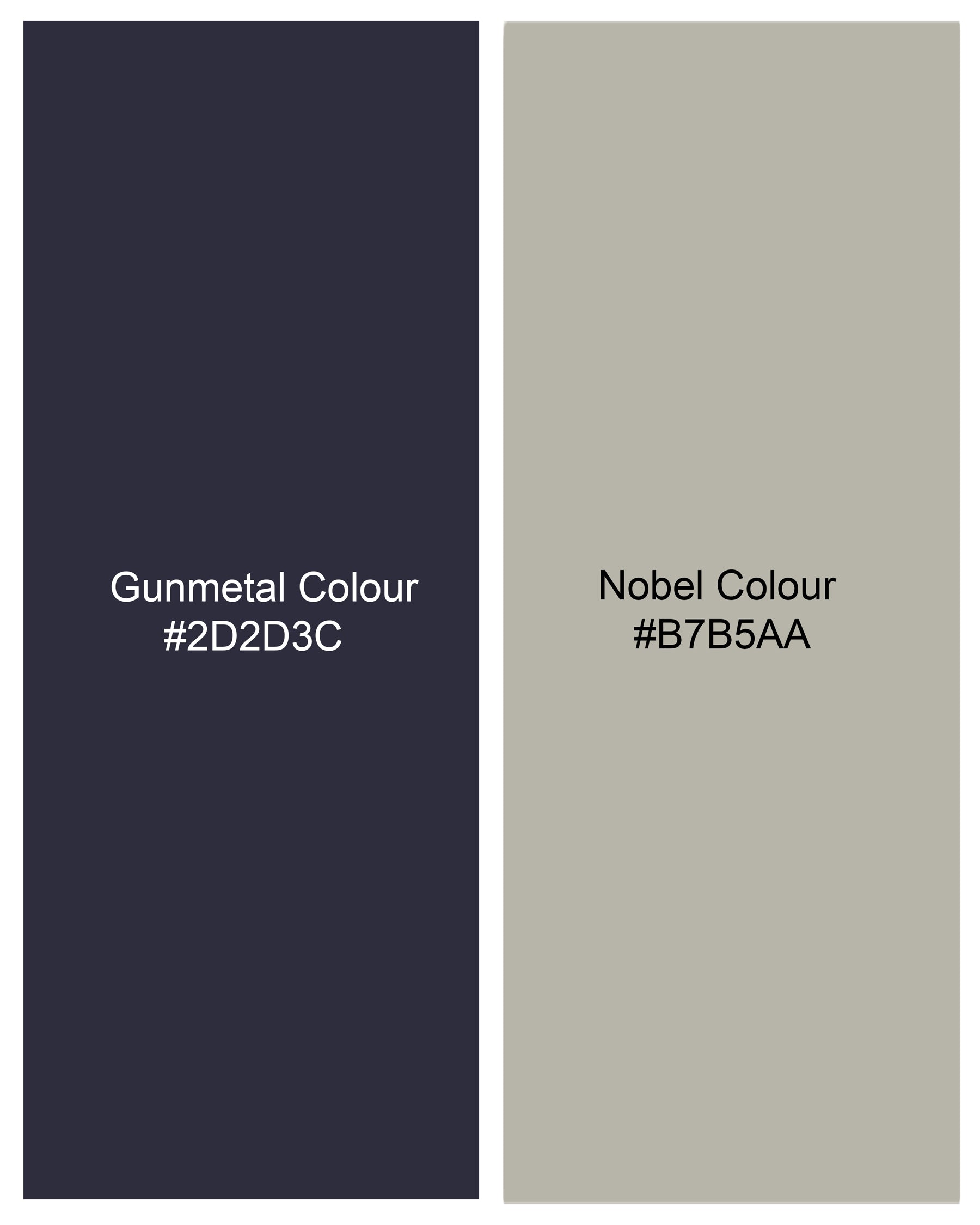 Gunmetal Blue with Nobel Cream Iktat Printed Denim Designer Premium Cotton Blazer