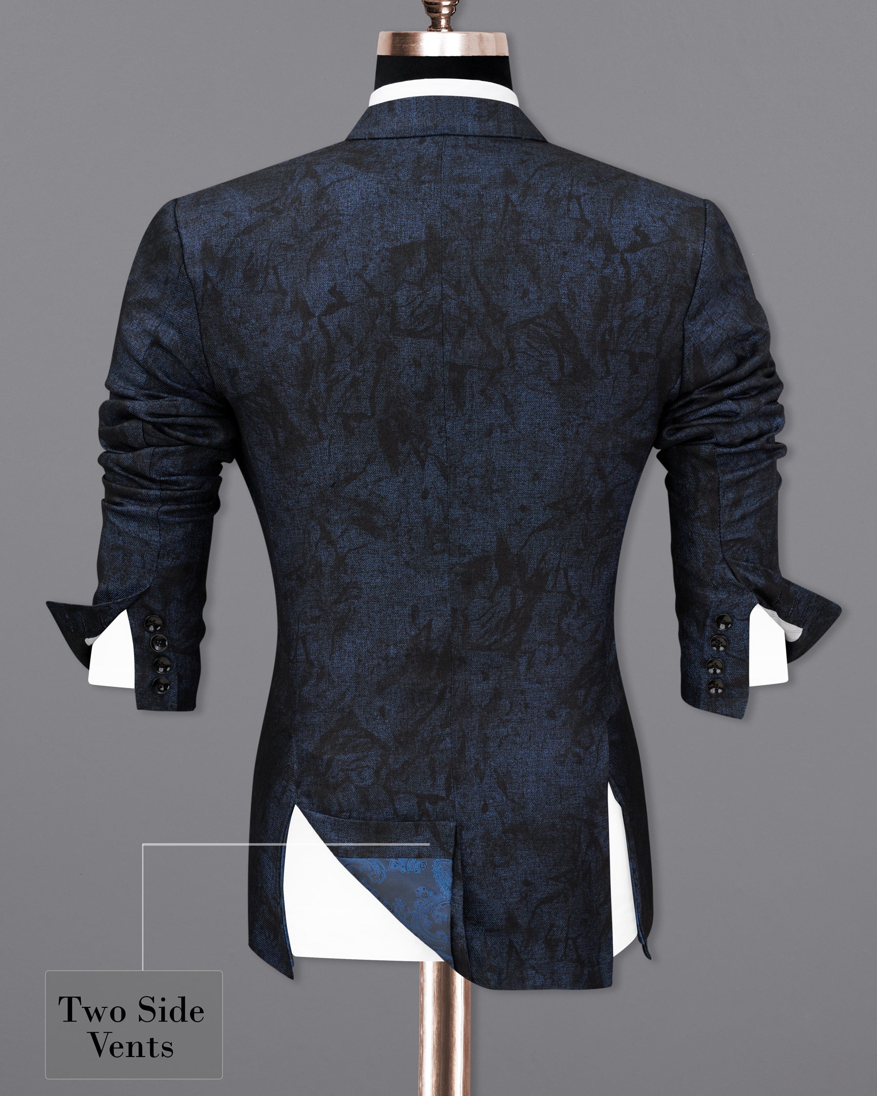 Ebony Navy Blue Vulcan Black Textured Single Breasted Blazer