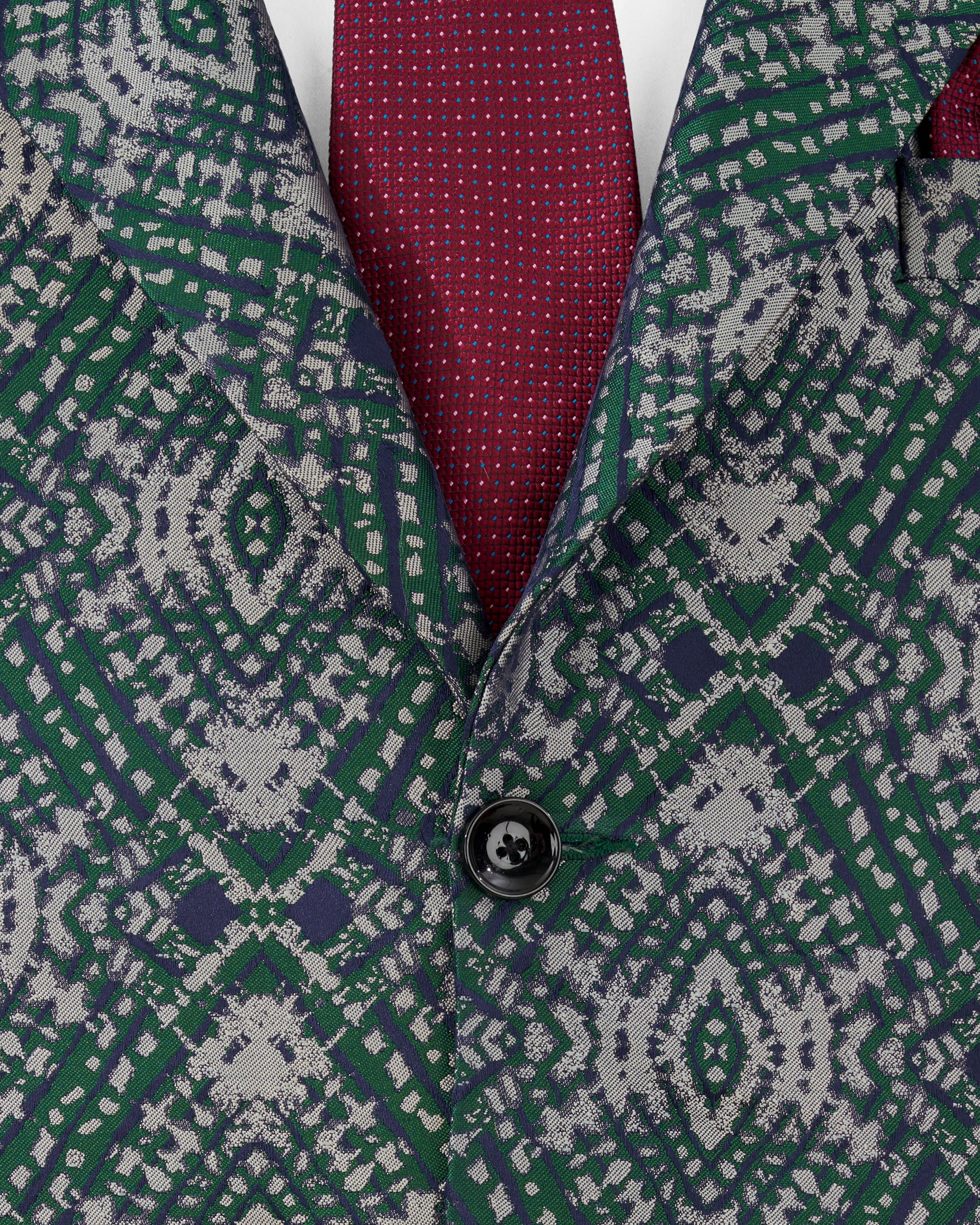 Myrtle Green with Chateau Gray Tie Dye Jacquard Textured Designer Blazer