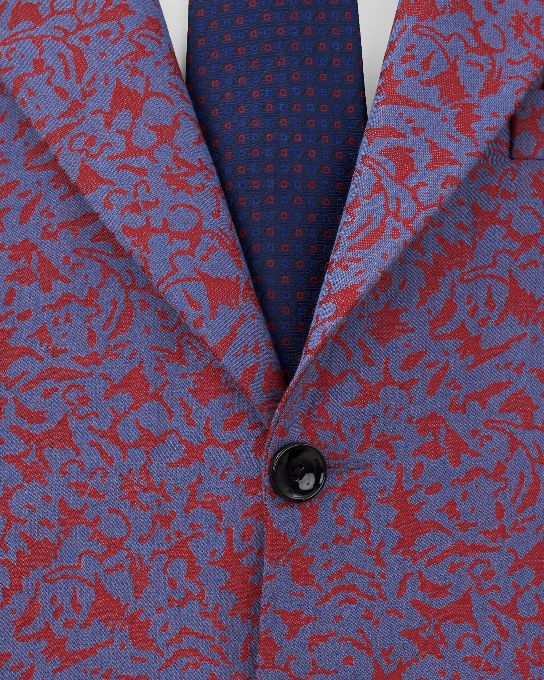 Waikawa Blue with Sanguine Red Jacquard Textured Designer Blazer