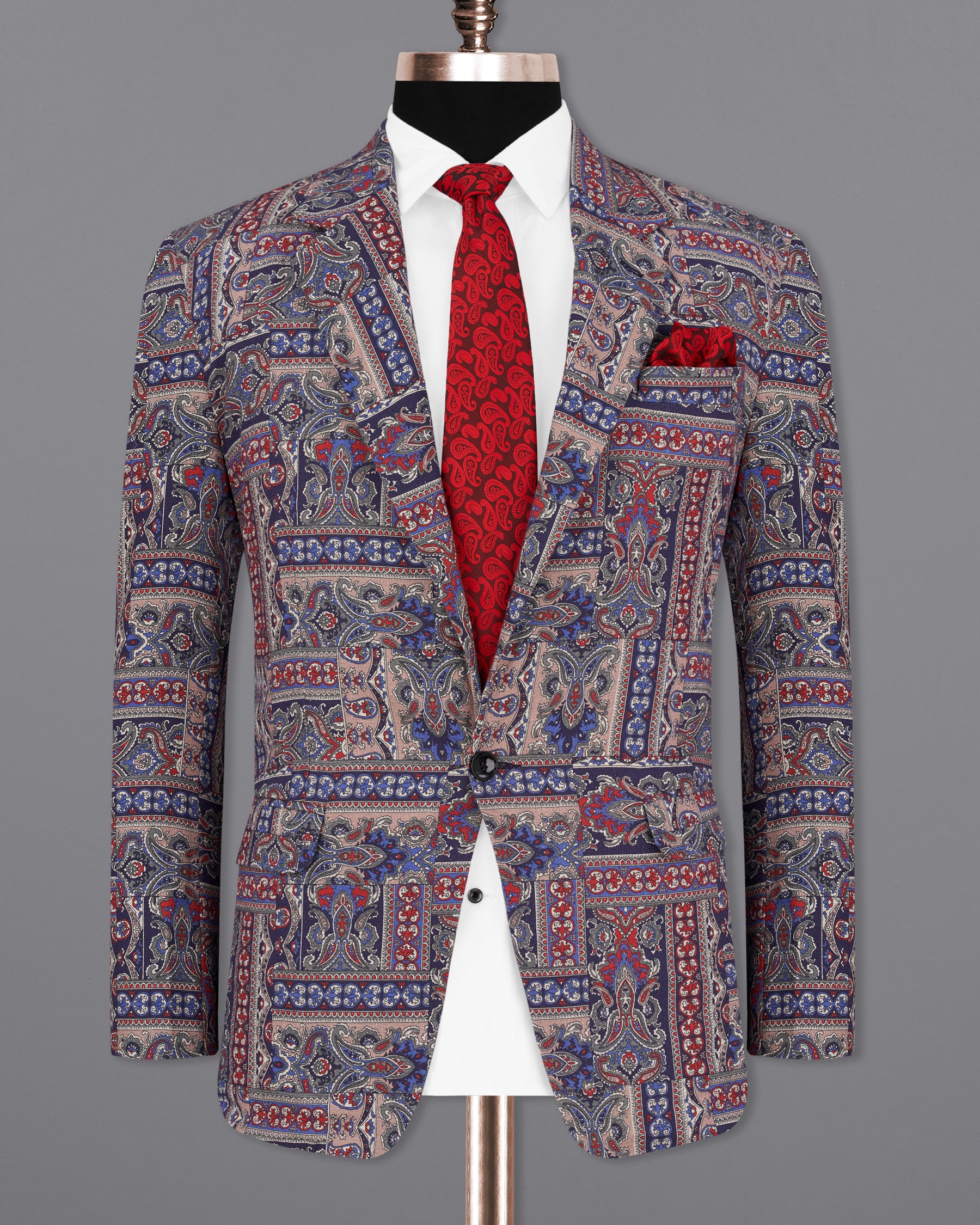 Eunry Brown with Twilight Blue Indo-Western Printed Premium Cotton Designer Blazer