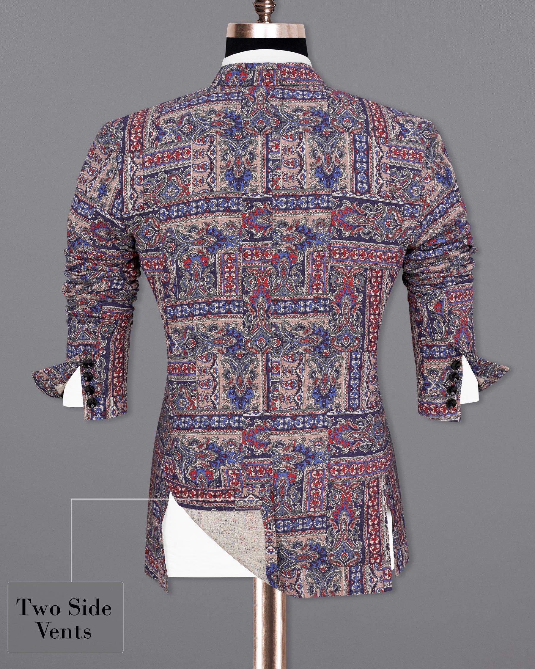 Eunry Brown with Twilight Blue Indo-Western Printed Premium Cotton Designer Blazer