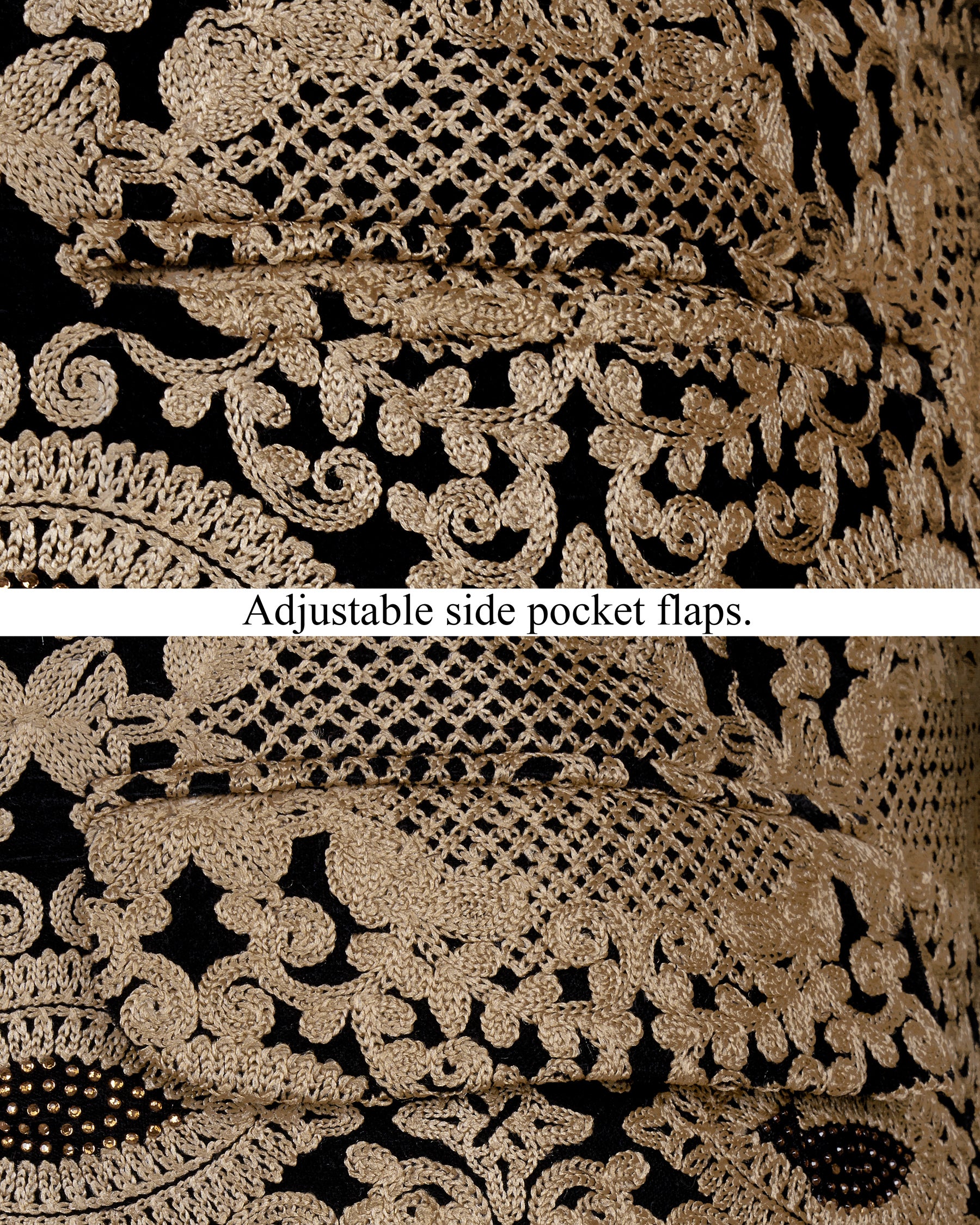 Beaver Brown with Jade Black Diamond Work with Cotton Thread Heavy Embroidered Bandhgala Designer Indo-Western Blazer