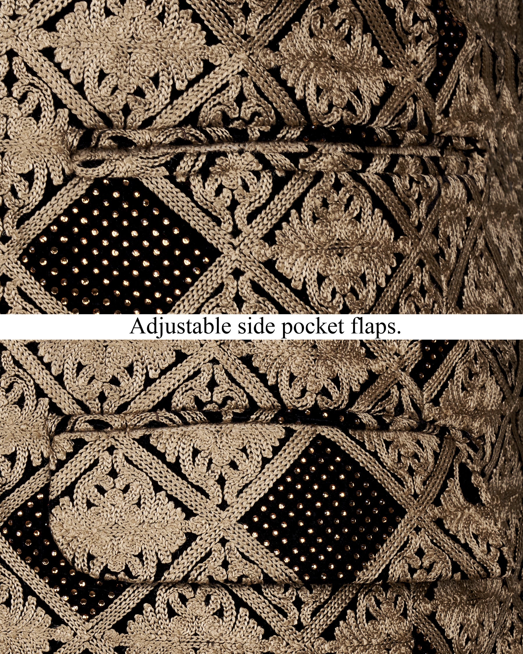 Muesli Brown with Asphalt Black Diamond Work with Cotton Thread Heavy Embroidered Bandhgala Designer Indo-Western Blazer