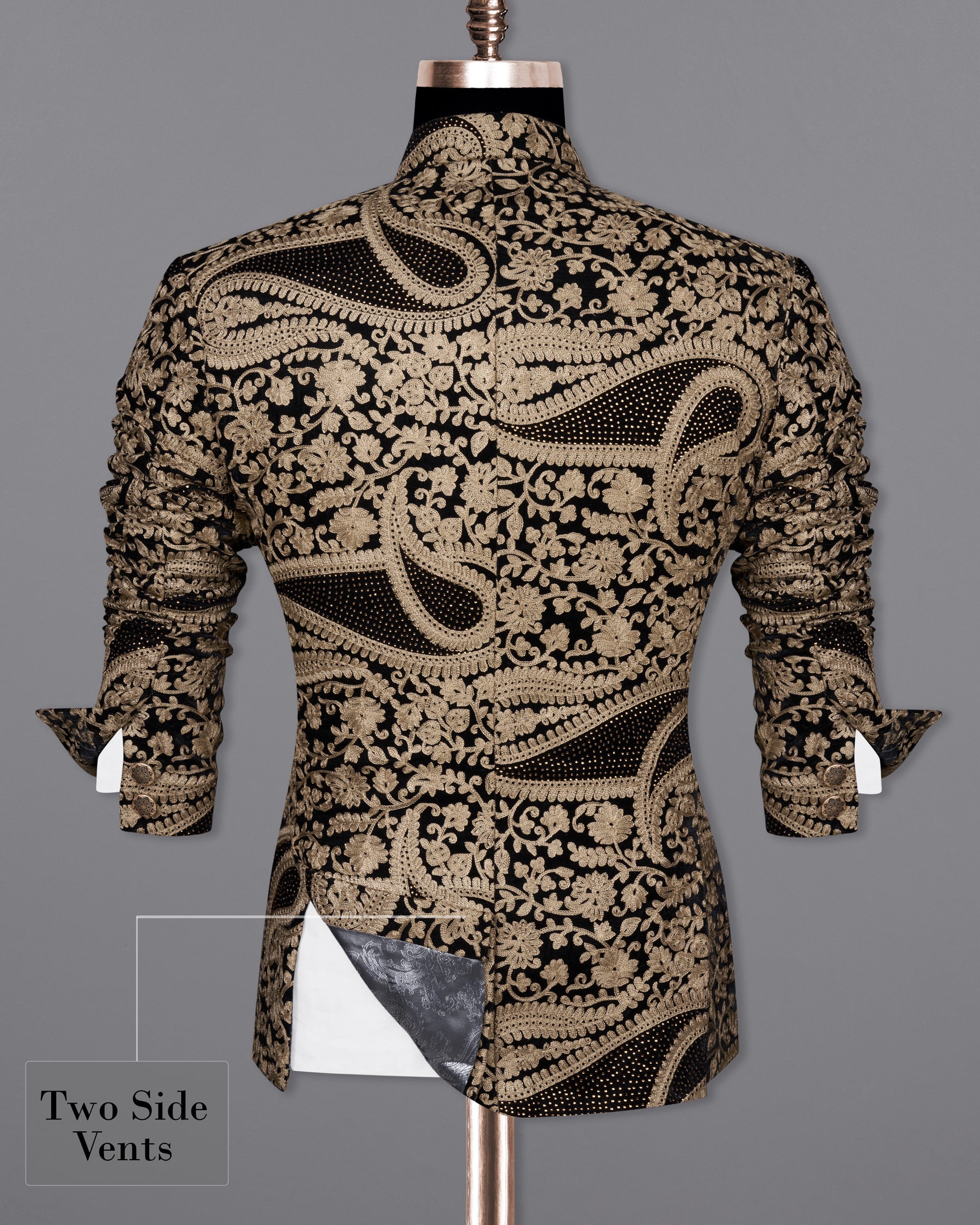 Muesli Brown and Jade Black Diamond Work with Cotton Thread Heavy Embroidered Bandhgala Designer Indo-Western Blazer