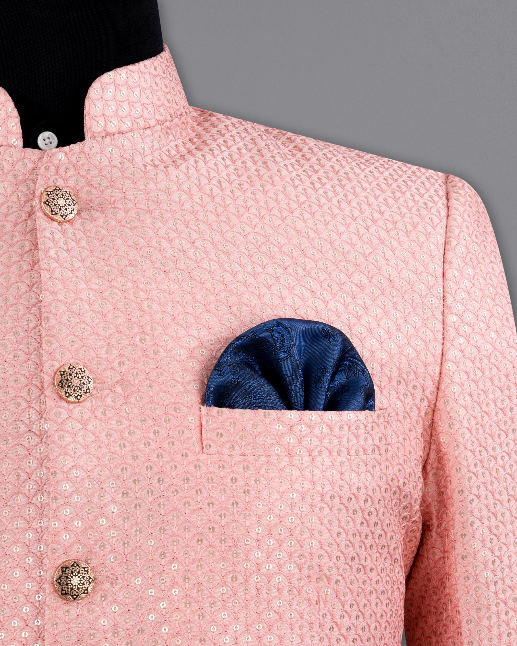 Pastel Pink Cotton Thread Heavy Embroidered Bandhgala Designer Blazer