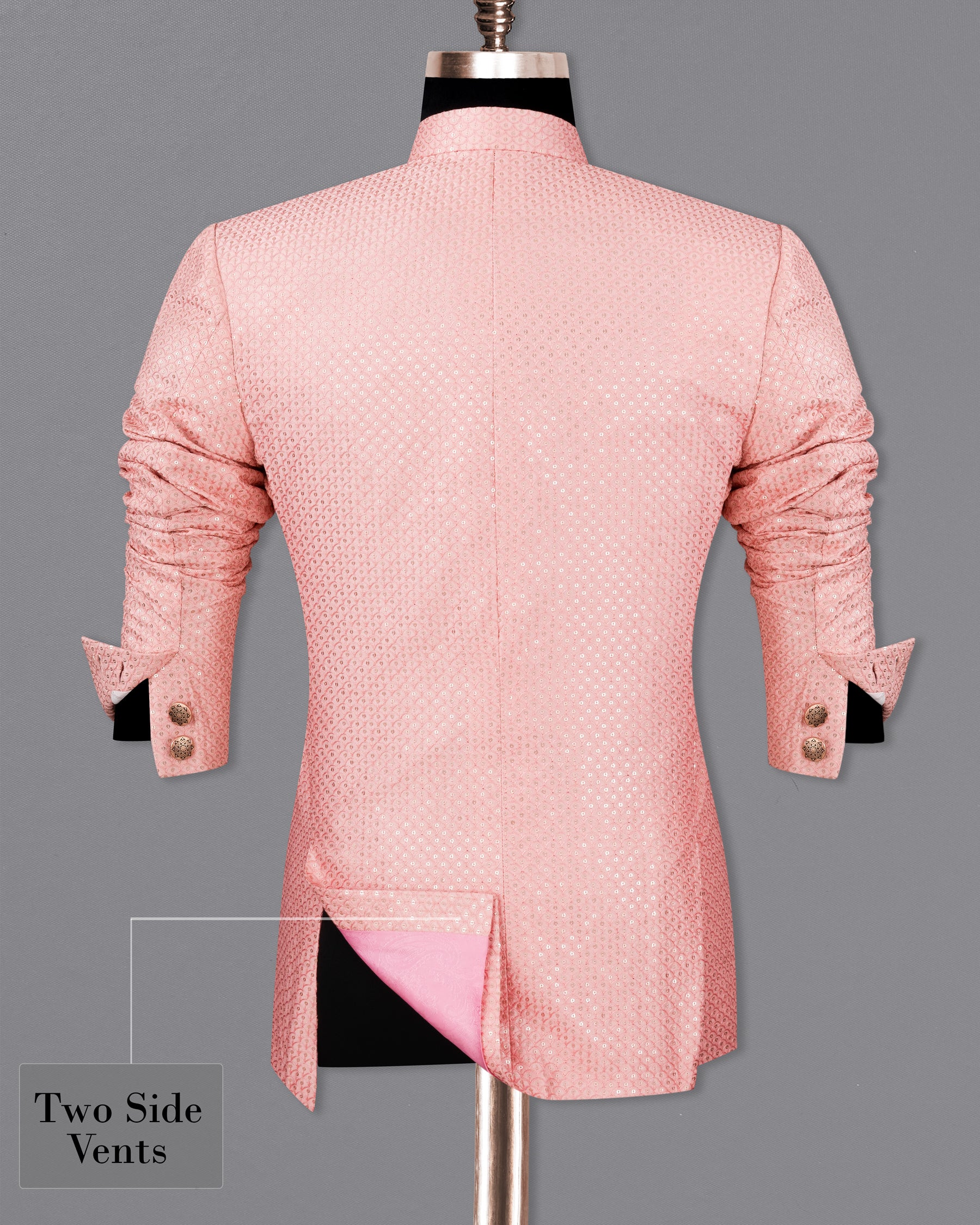 Pastel Pink Cotton Thread Heavy Embroidered Bandhgala Designer Blazer