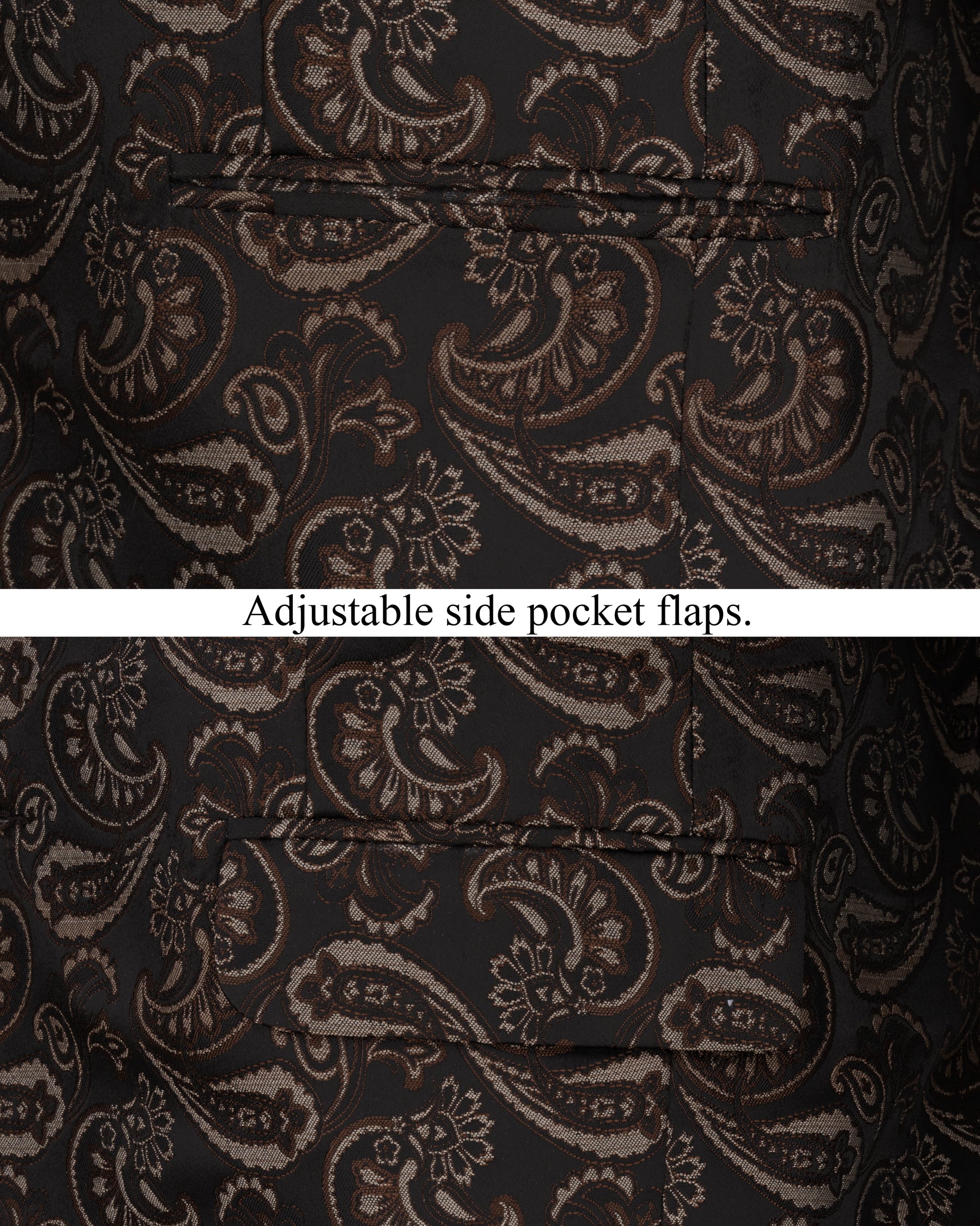 Stonewall Brown with Zeus Black Paisley Textured Single Breasted Designer Blazer