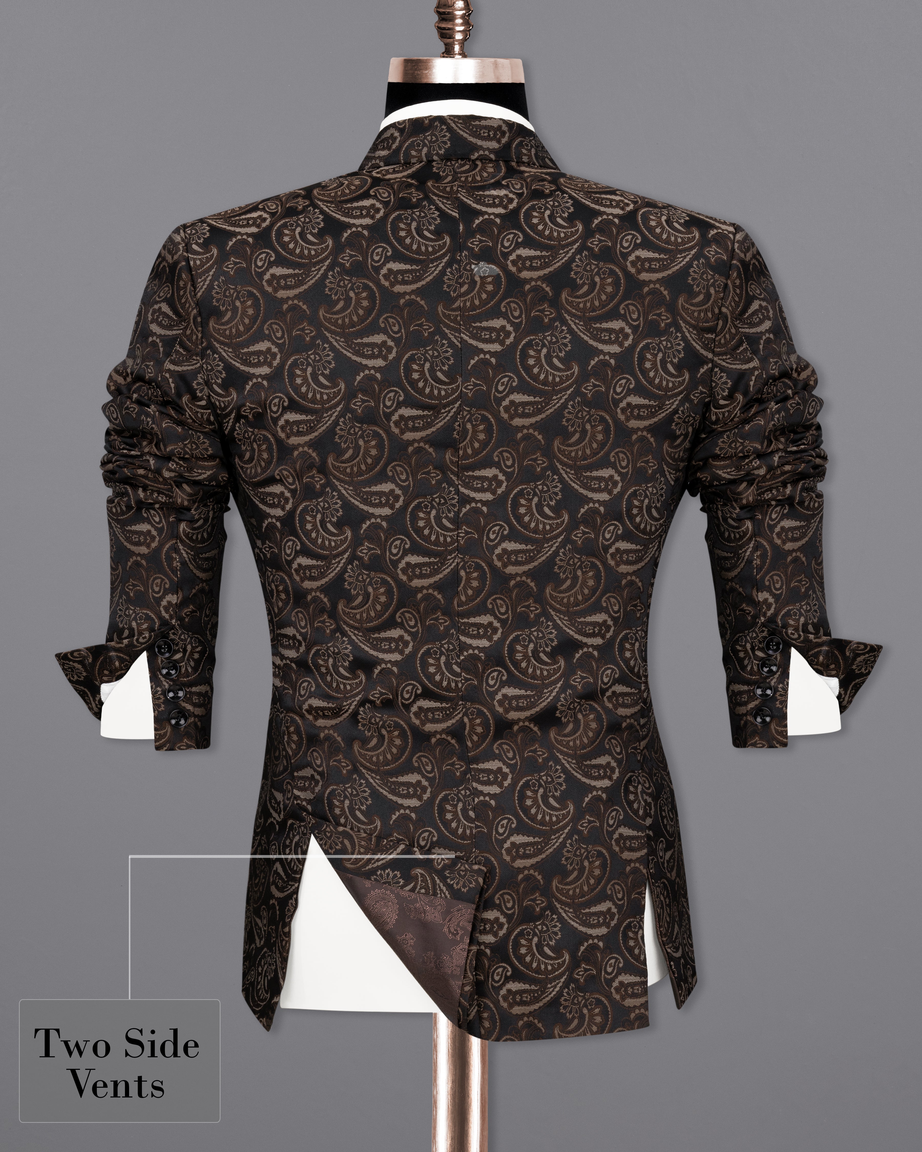 Stonewall Brown with Zeus Black Paisley Textured Single Breasted Designer Blazer