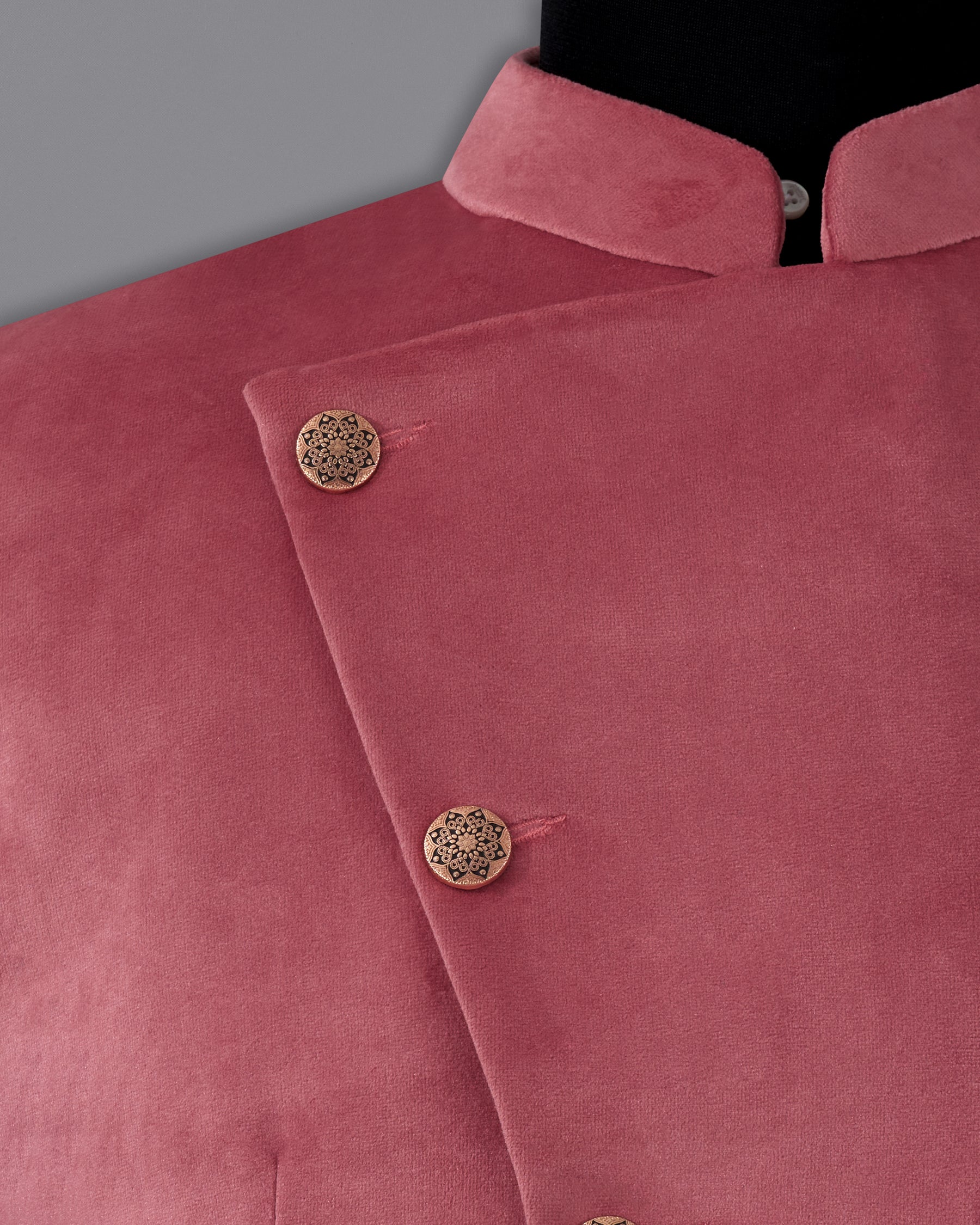 Coral Pink Cross Placket Bandhgala Premium Velvet Designer Blazer