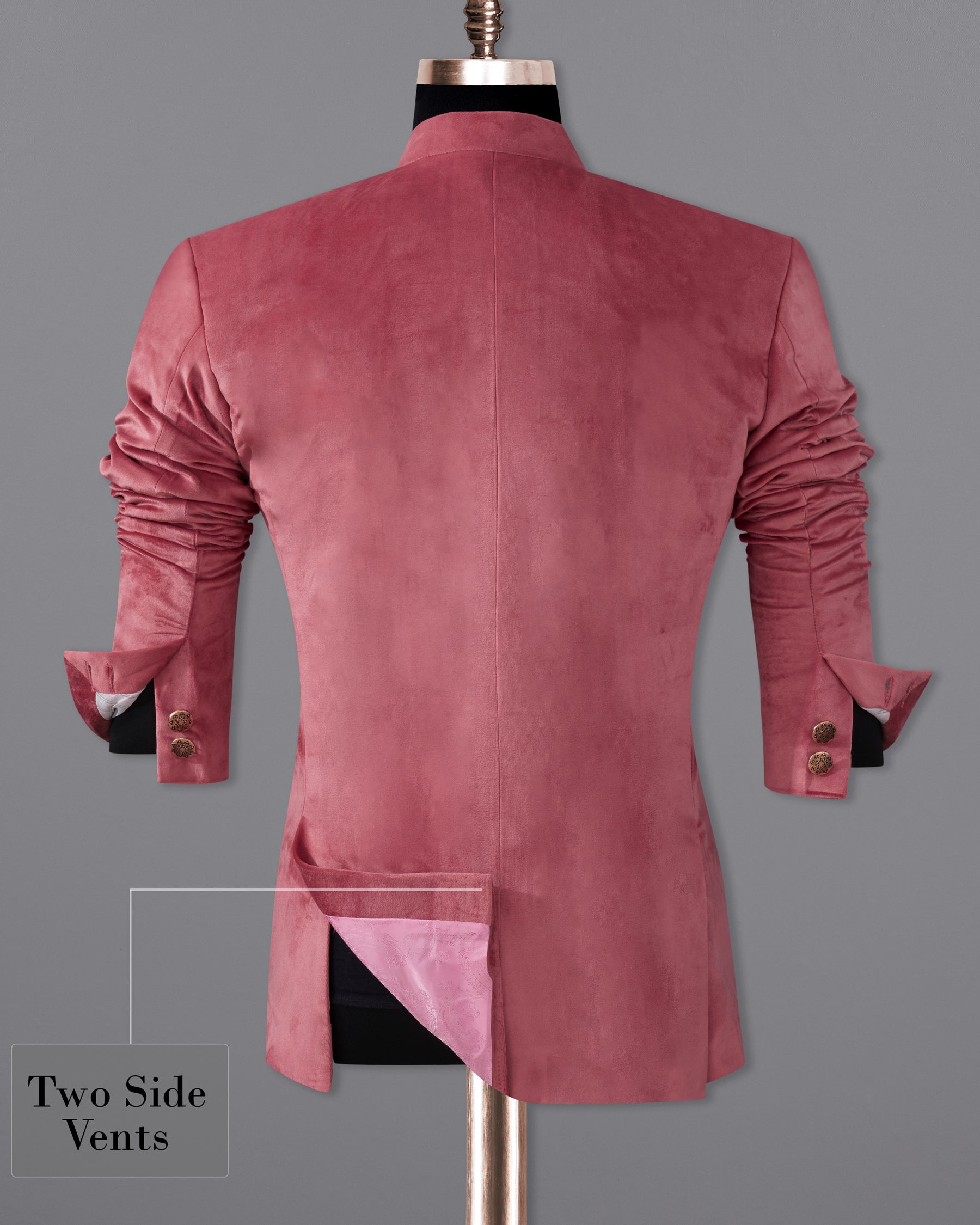 Coral Pink Cross Placket Bandhgala Premium Velvet Designer Blazer