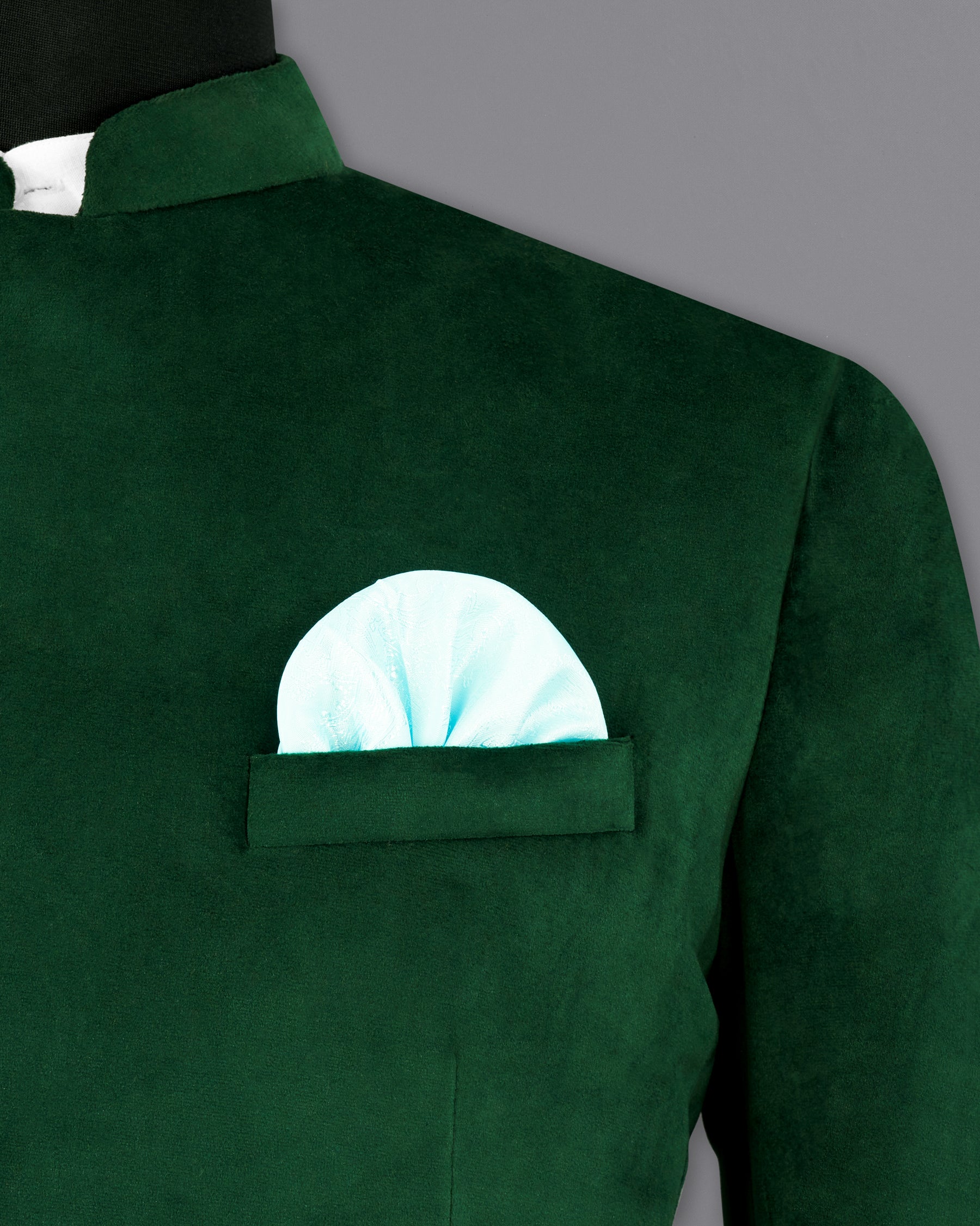 Phthalo Green Cross Placket  Bandhgala Premium Velvet Designer Blazer
