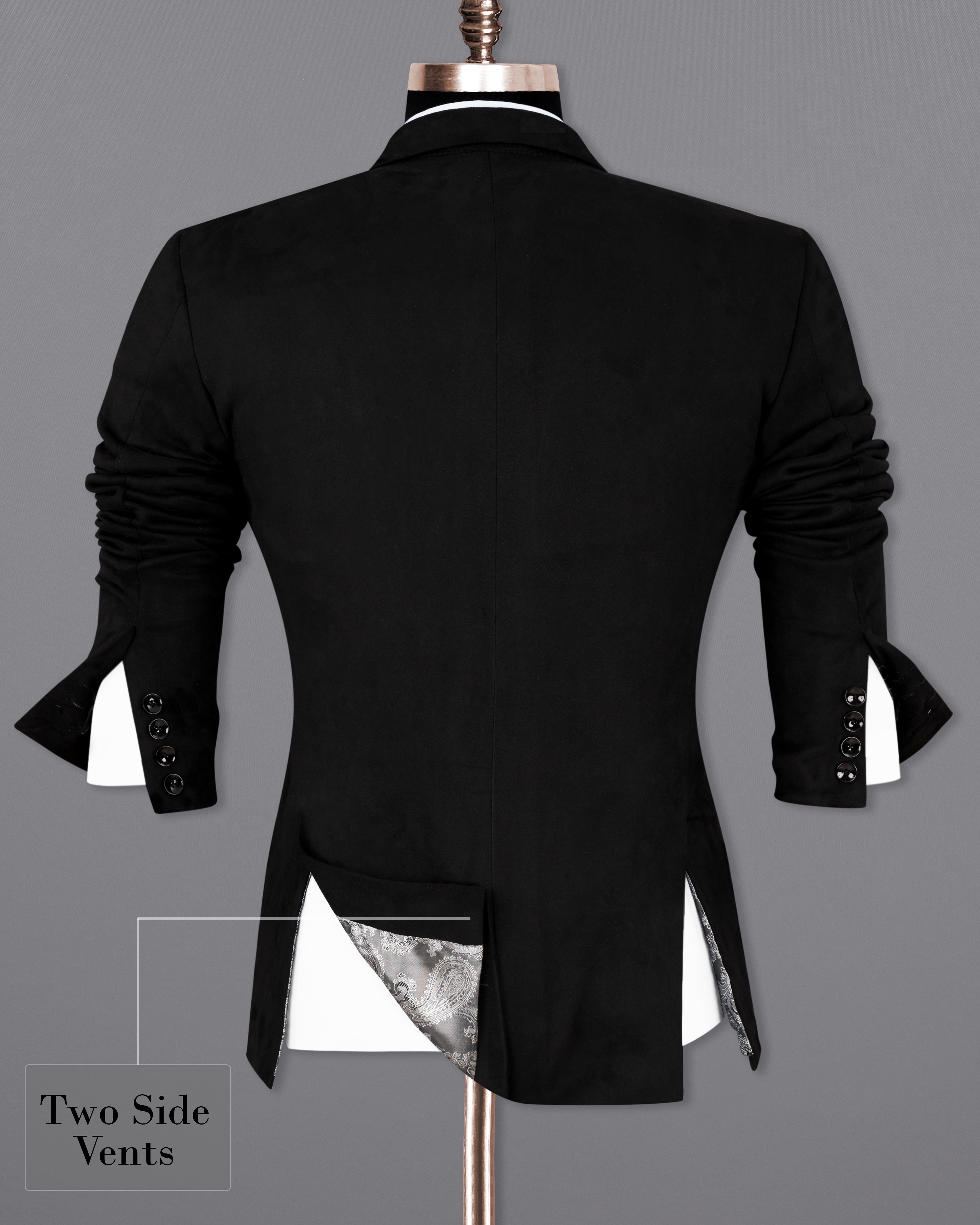 Jade Black Single Breasted Velvet Designer Blazer