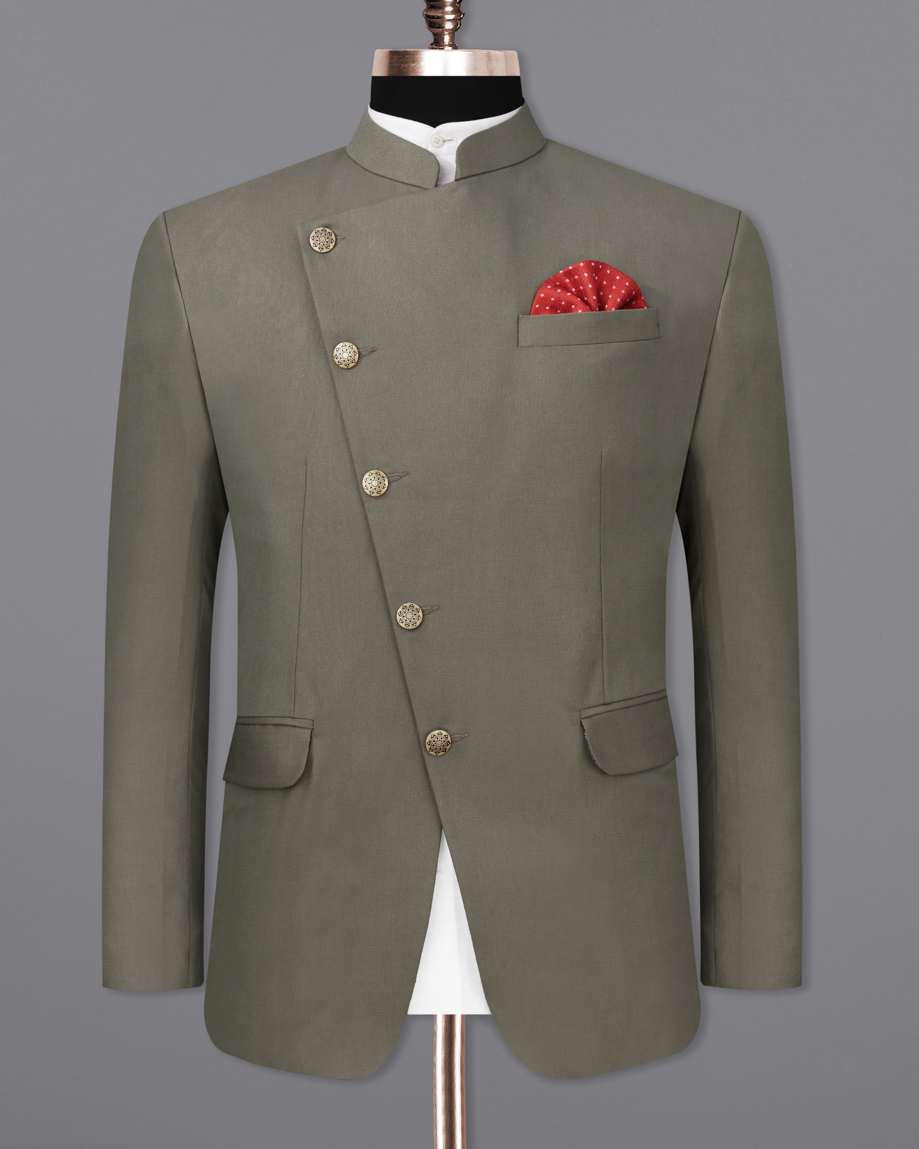 Sandstonne Green Cross Buttoned Bandhgala Blazer BL2247-CBG-36, BL2247-CBG-38, BL2247-CBG-40, BL2247-CBG-42, BL2247-CBG-44, BL2247-CBG-46, BL2247-CBG-48, BL2247-CBG-50, BL2247-CBG-52, BL2247-CBG-54, BL2247-CBG-56, BL2247-CBG-58, BL2247-CBG-60