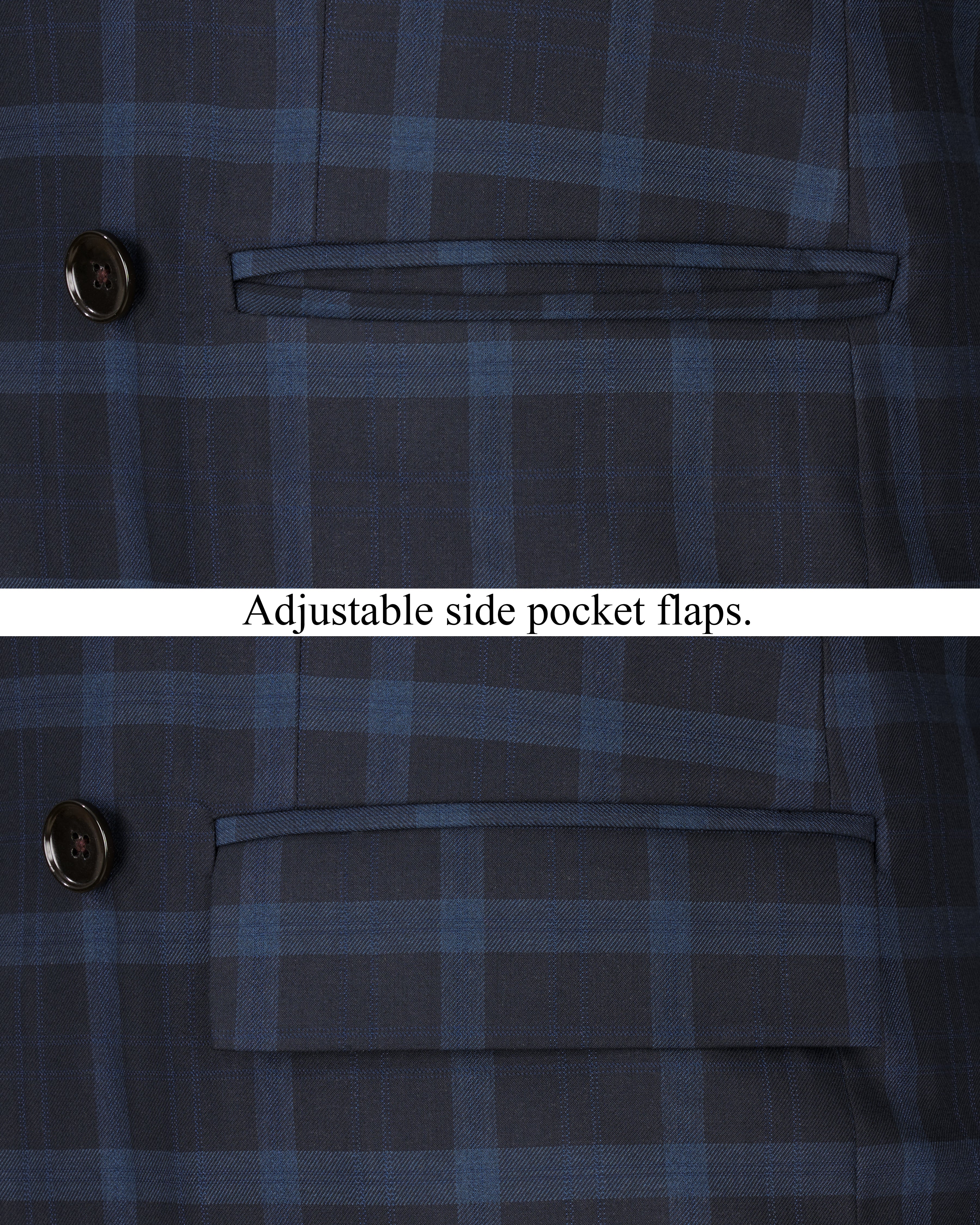 Baltic Sea Navy Blue Windowpane Double Breasted Blazer