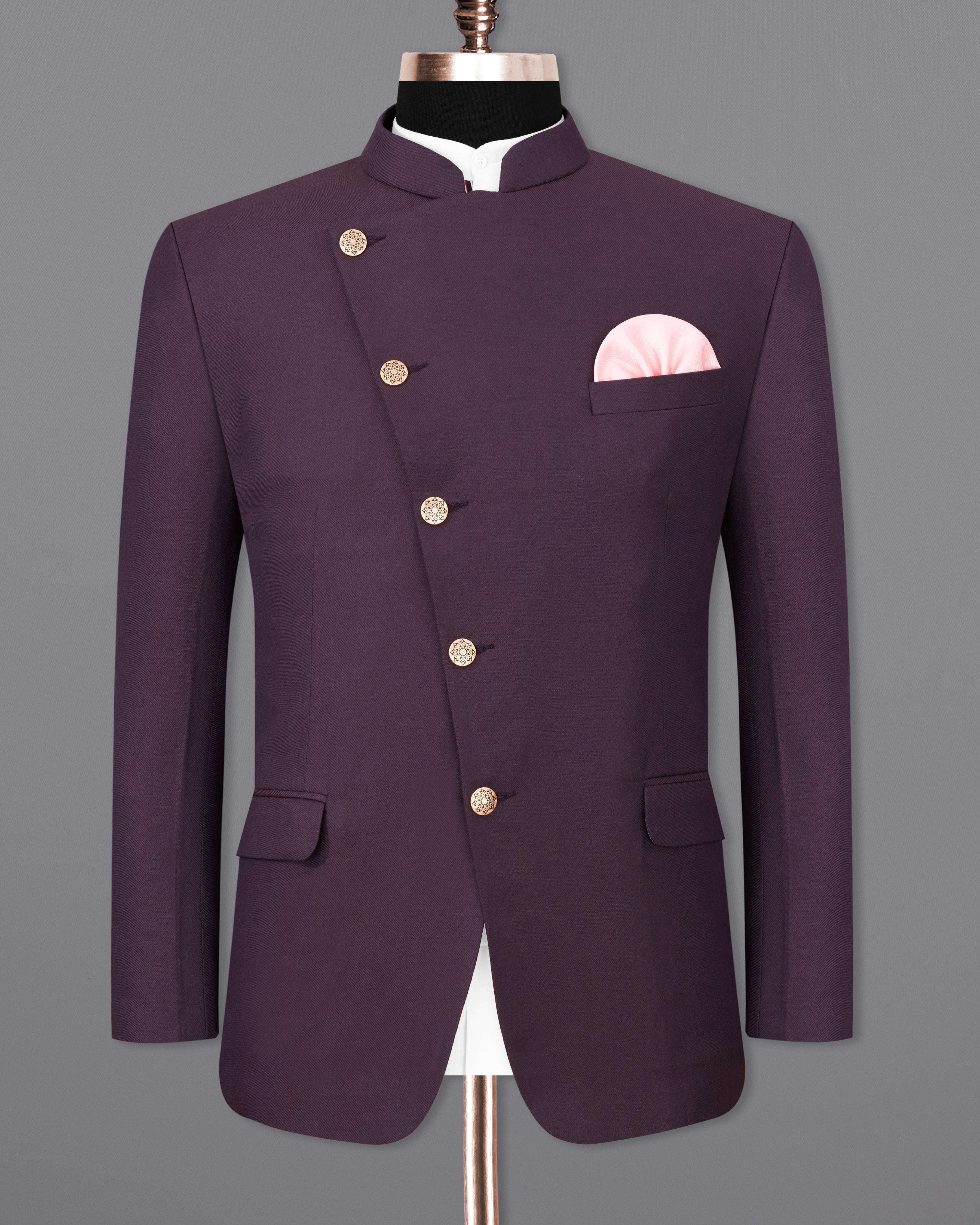 Eclipse Wine Cross Placket Bandhgala Blazer