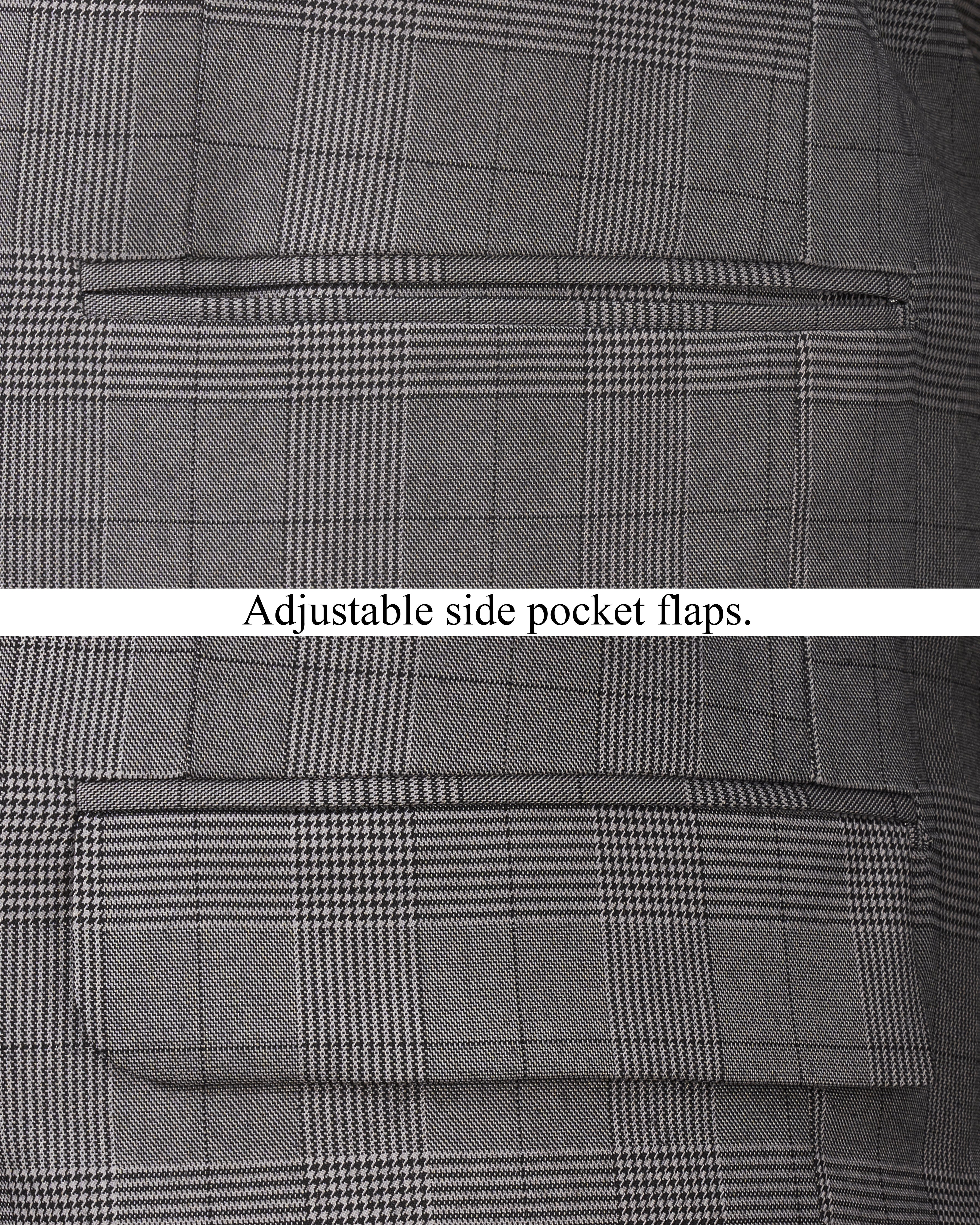 Fuscous Gray Plaid Cross Placket  Bandhgala Blazer