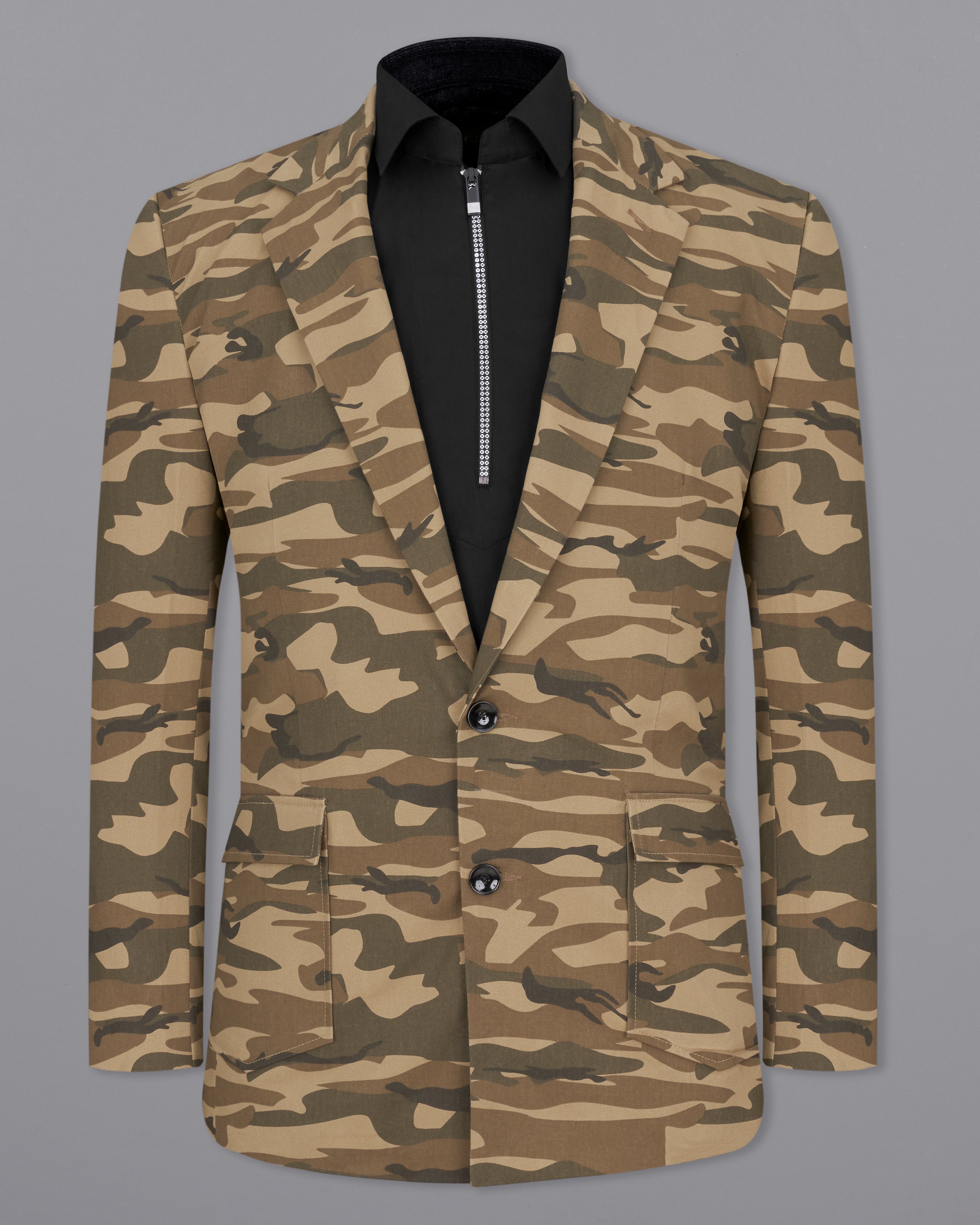 Stonewall Brown with Fuscous Green Camouflage Premium Cotton Designer Blazer