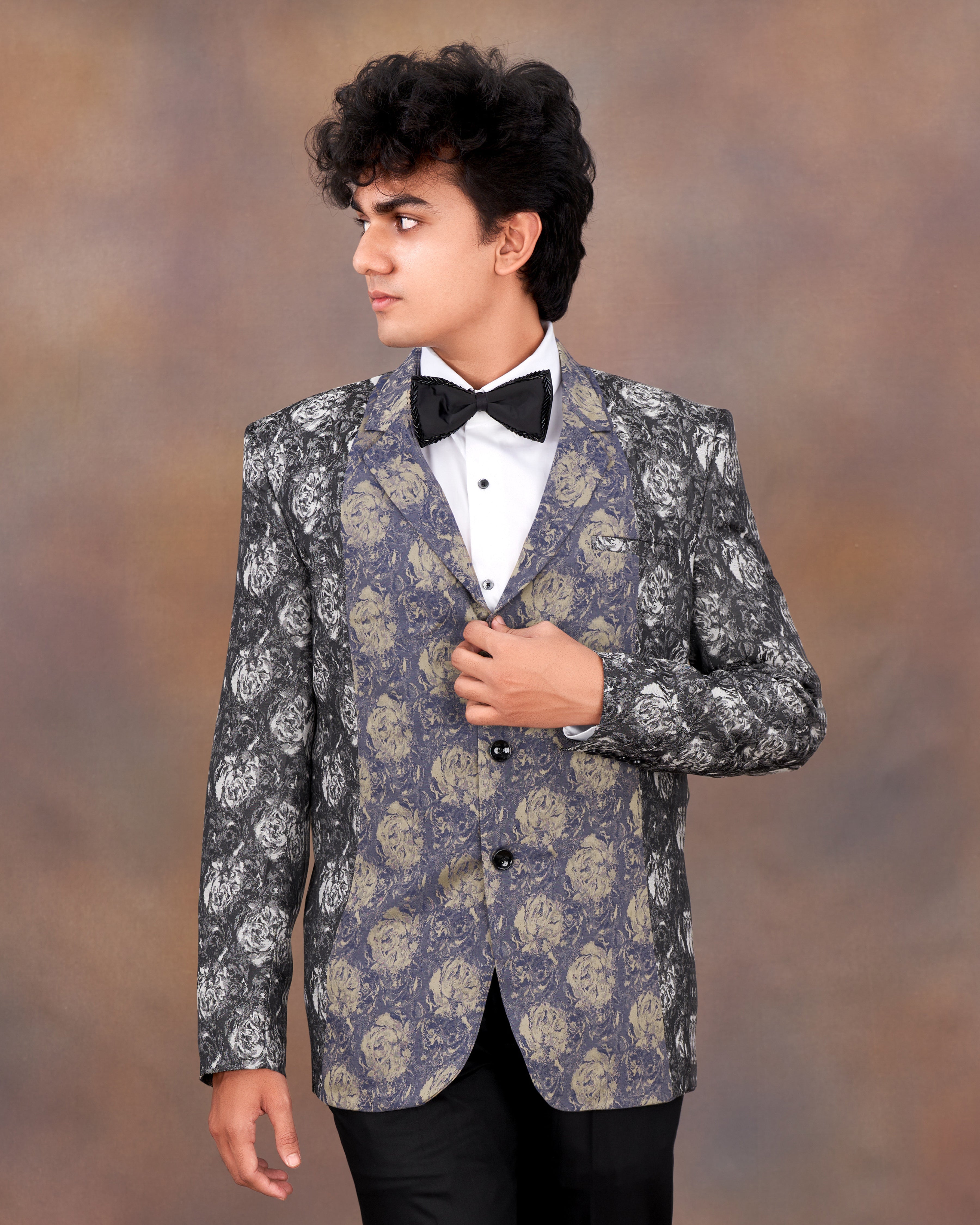 Charcoal Gray with Blue Jacquard Textured Designer Blazer BL2337-SB-D213-36, BL2337-SB-D213-38, BL2337-SB-D213-40, BL2337-SB-D213-42, BL2337-SB-D213-44, BL2337-SB-D213-46, BL2337-SB-D213-48, BL2337-SB-D213-50, BL2337-SB-D213-52, BL2337-SB-D213-54, BL2337-SB-D213-56, BL2337-SB-D213-58, BL2337-SB-D213-60	