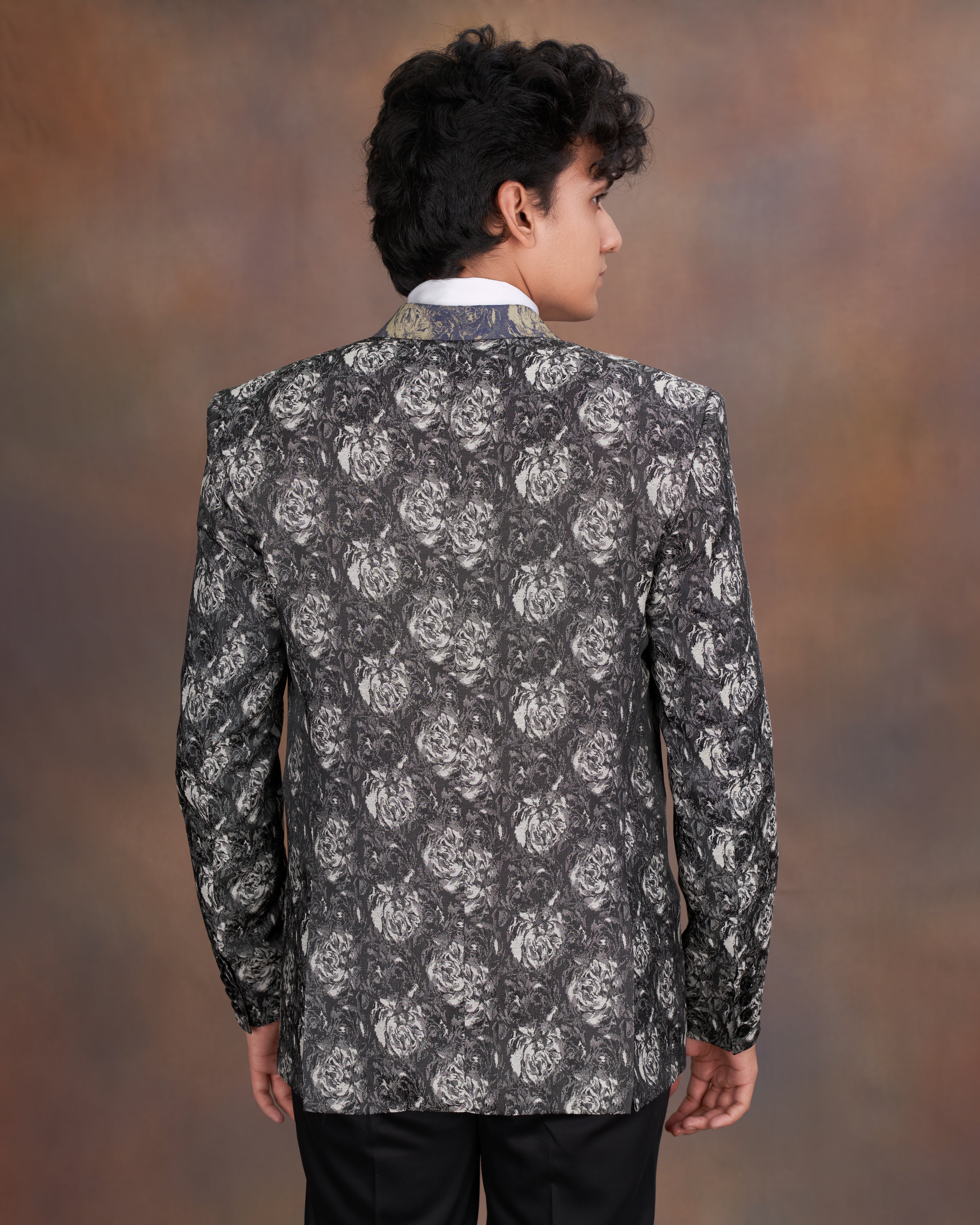 Charcoal Gray with Blue Jacquard Textured Designer Blazer BL2337-SB-D213-36, BL2337-SB-D213-38, BL2337-SB-D213-40, BL2337-SB-D213-42, BL2337-SB-D213-44, BL2337-SB-D213-46, BL2337-SB-D213-48, BL2337-SB-D213-50, BL2337-SB-D213-52, BL2337-SB-D213-54, BL2337-SB-D213-56, BL2337-SB-D213-58, BL2337-SB-D213-60	