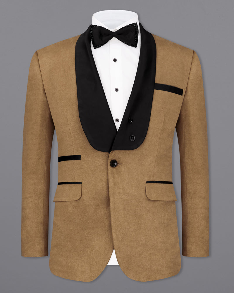 DARK TAUPE BROWN VELVET DESIGNER TUXEDO BLAZER