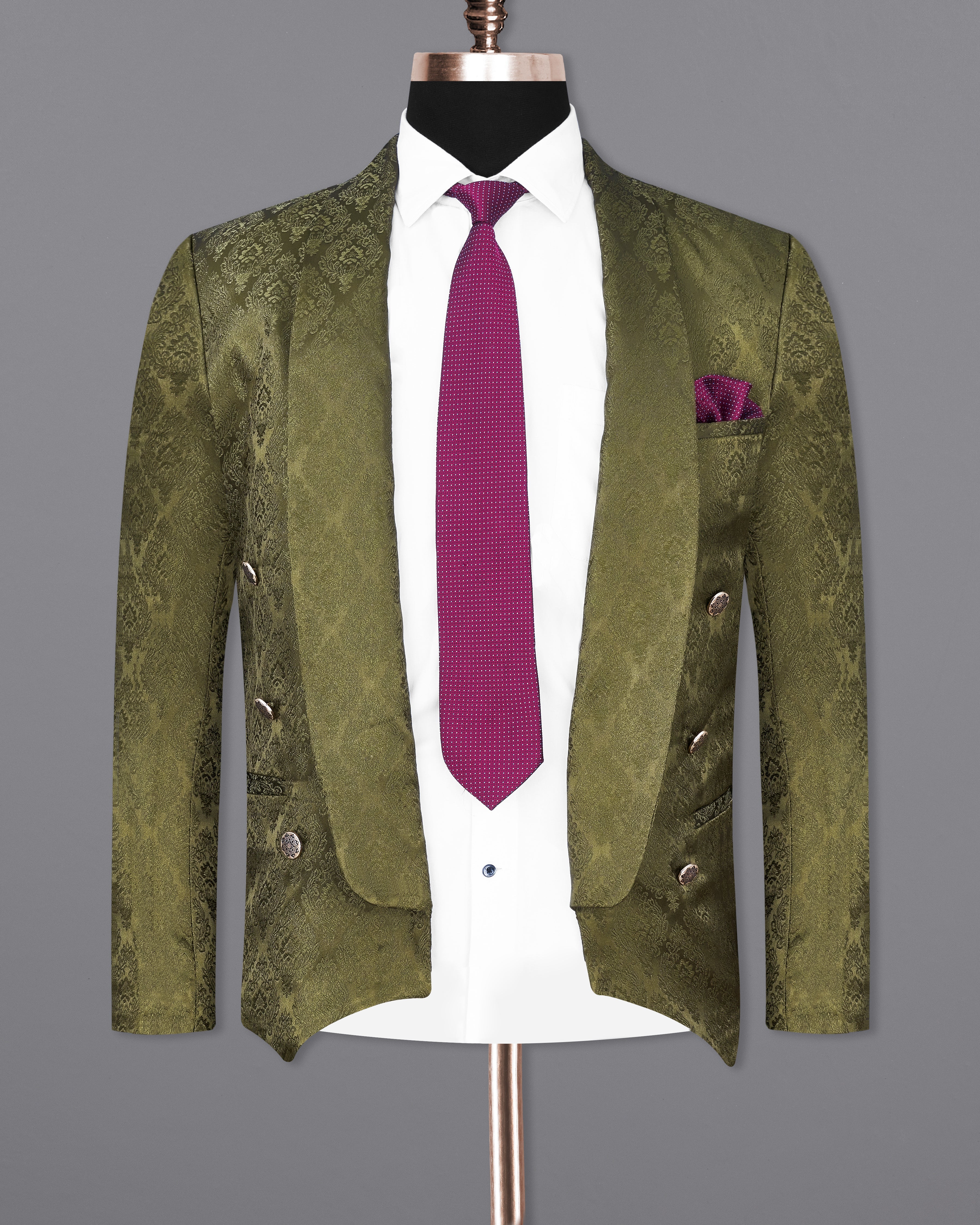 Otter Green Damask Textured Designer Blazer