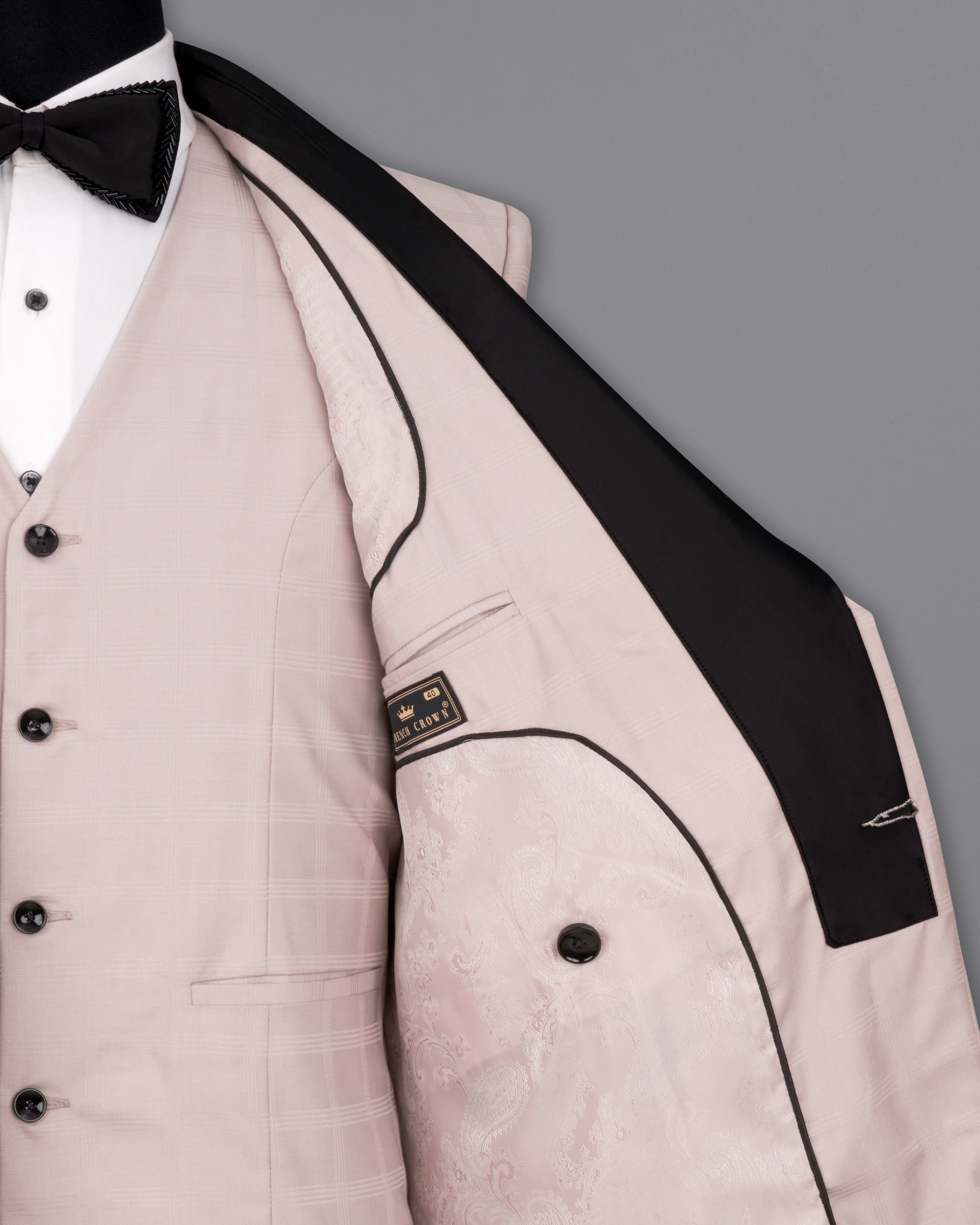 Pale Slate Peach Subtle Checkered Designer Blazer