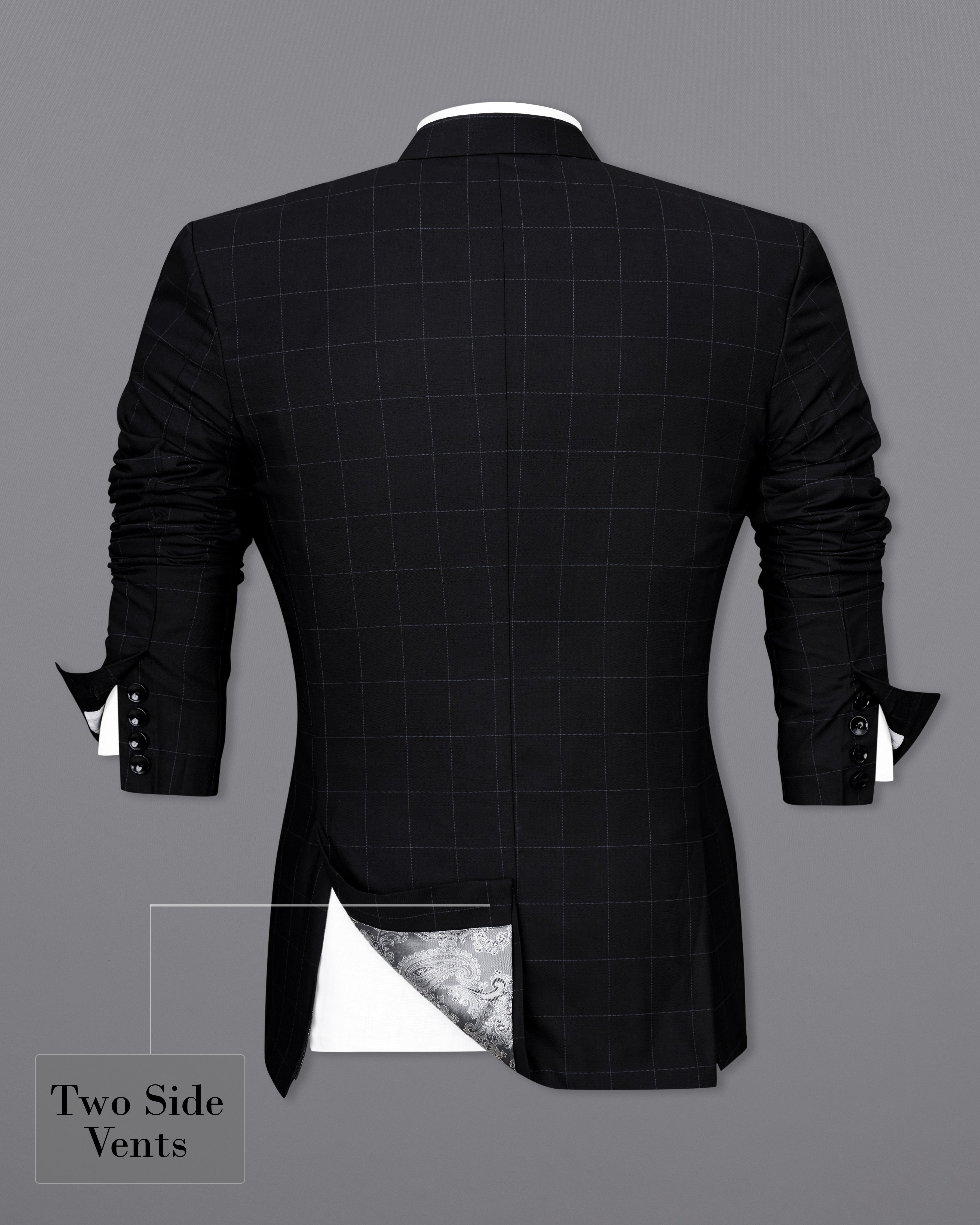 Jade Black Windowpane Single Breasted Designer Blazer