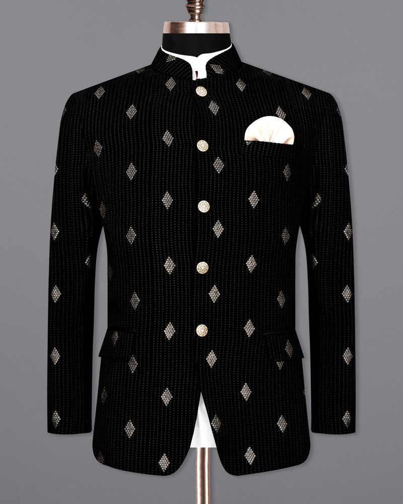 JADE BLACK SEQUINS EMBROIDERED BANDHGALA BLAZER